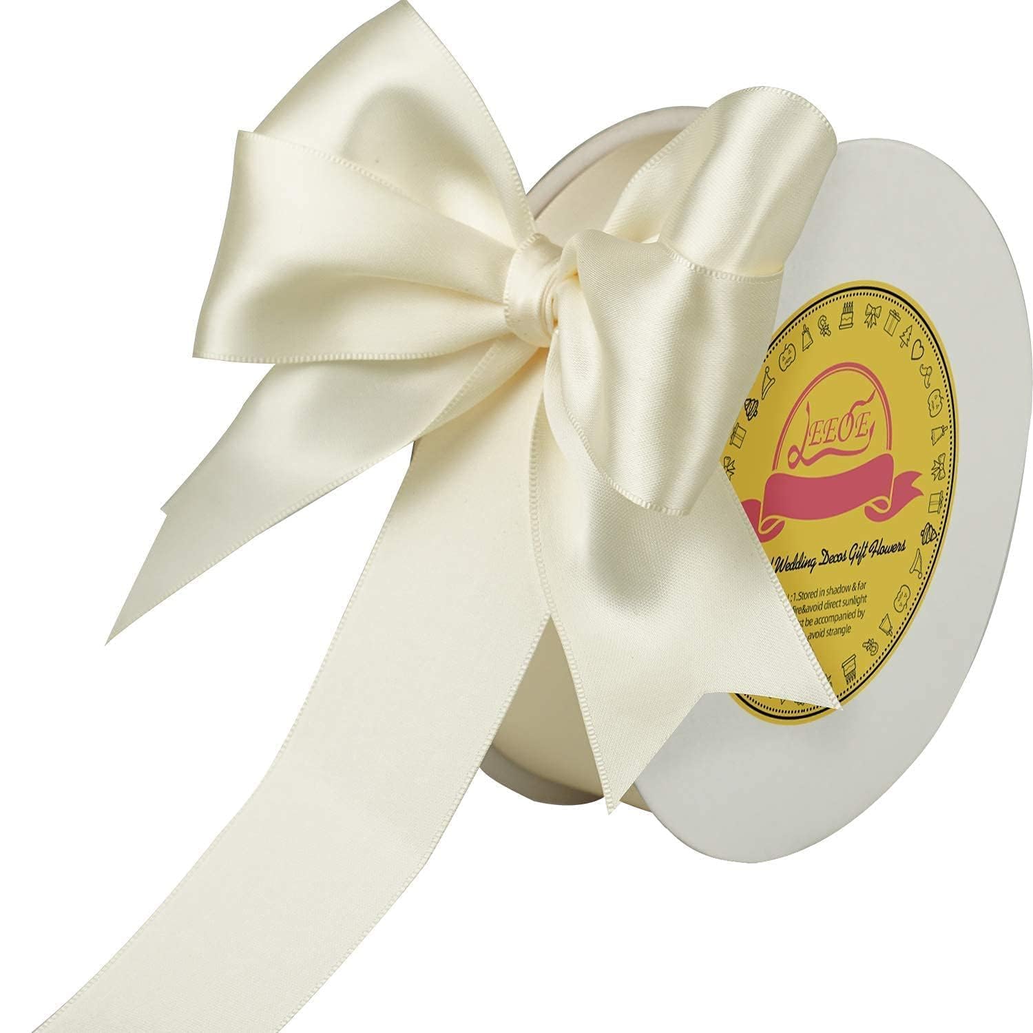 LEEQE Doppelseitiges elfenbeinfarbenes Satinband 3,8 cm x 45,7 m, Polyester-Elfenbeinband zum Geschenkeverpacken, sehr gut geeignet für Hochzeiten, Partys, Haarschleifen, Einladungsdekorationen und mehr