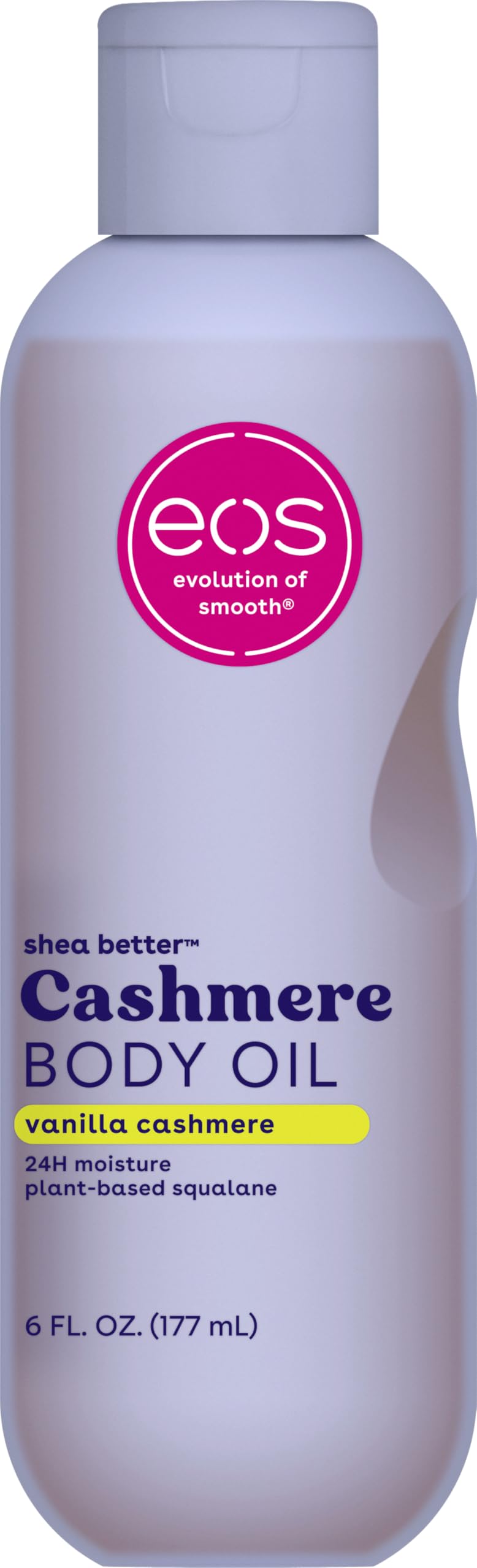 eos Cashmere Körperöl, Vanilla Cashmere, 24 Stunden Feuchtigkeit, pflanzliches Squalan zur Beruhigung, Glättung und Glättung trockener Haut, Körperöl, 177 ml
