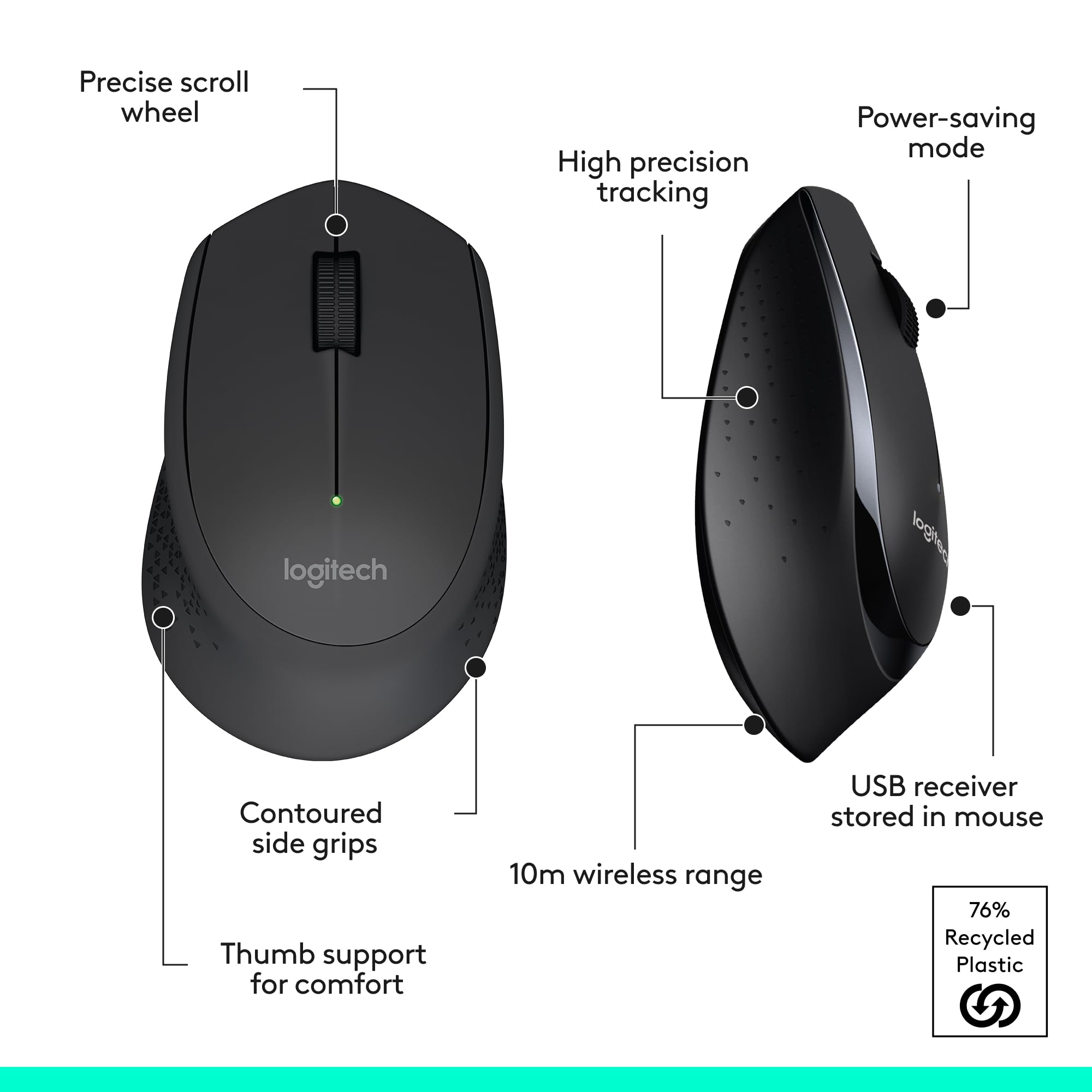 Logitech MK345 Wireless Keyboard and Mouse Combo with Palm Rest, 2.4 GHz USB Receiver, Compatible with PC, Laptop, Black
