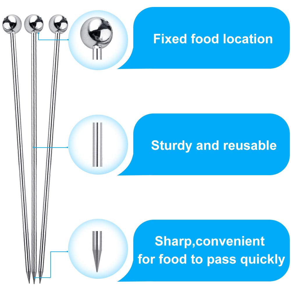 15PCS Cocktail Picks for Drinks, Stainless Steel Cocktail Toothpicks, Reusable Cocktail Skewers, Garnish Picks Bloody Mary Skewers, Metal Martini Picks for Olives Appetizers Fruit (4.3 Inch)