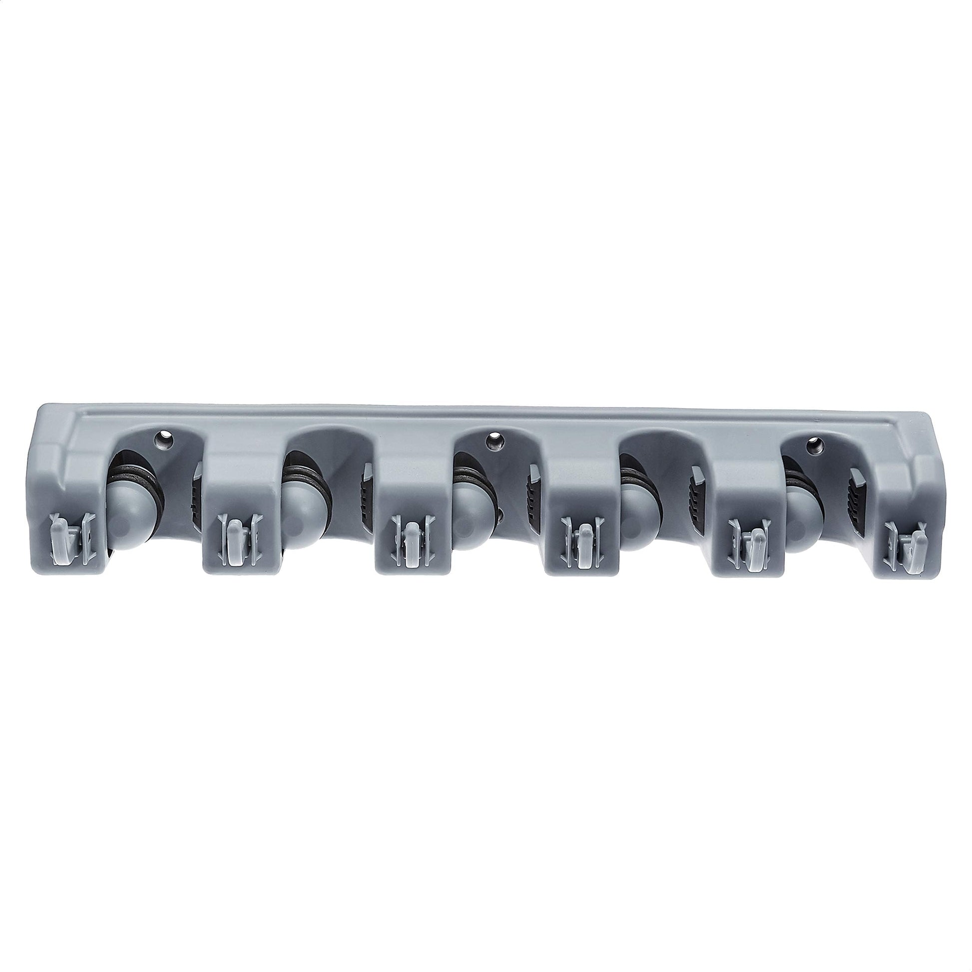Amazon Basics Rectangular Heavy Duty, Wall Mount Storage Broom, Mop Holder or Tool Organizer with Hooks and Slots for Home, Garage, Garden, Laundry, or Kitchen, 2.36 x 16.9 x 3.35 in, Gray