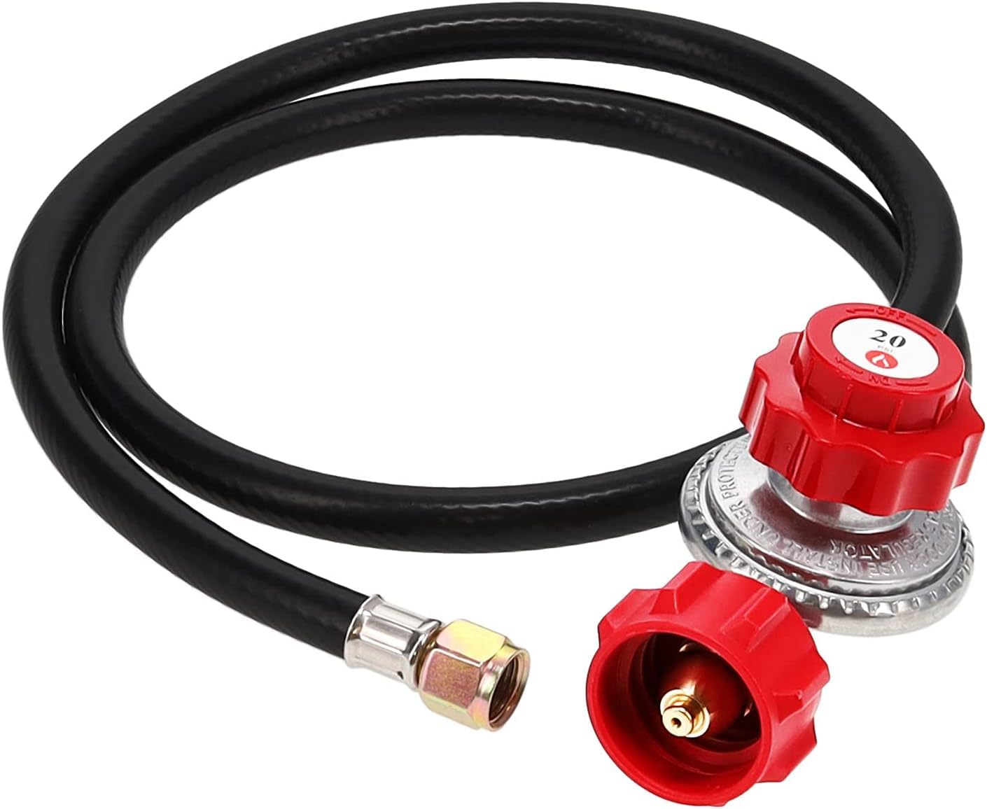 GasOne 2109-RED 4 Fuß Hochdruck 0-20 PSI Einstellbarer Regler mit rotem QCC-1 Typ Schlauch – Funktioniert mit neueren US-Propanflaschen