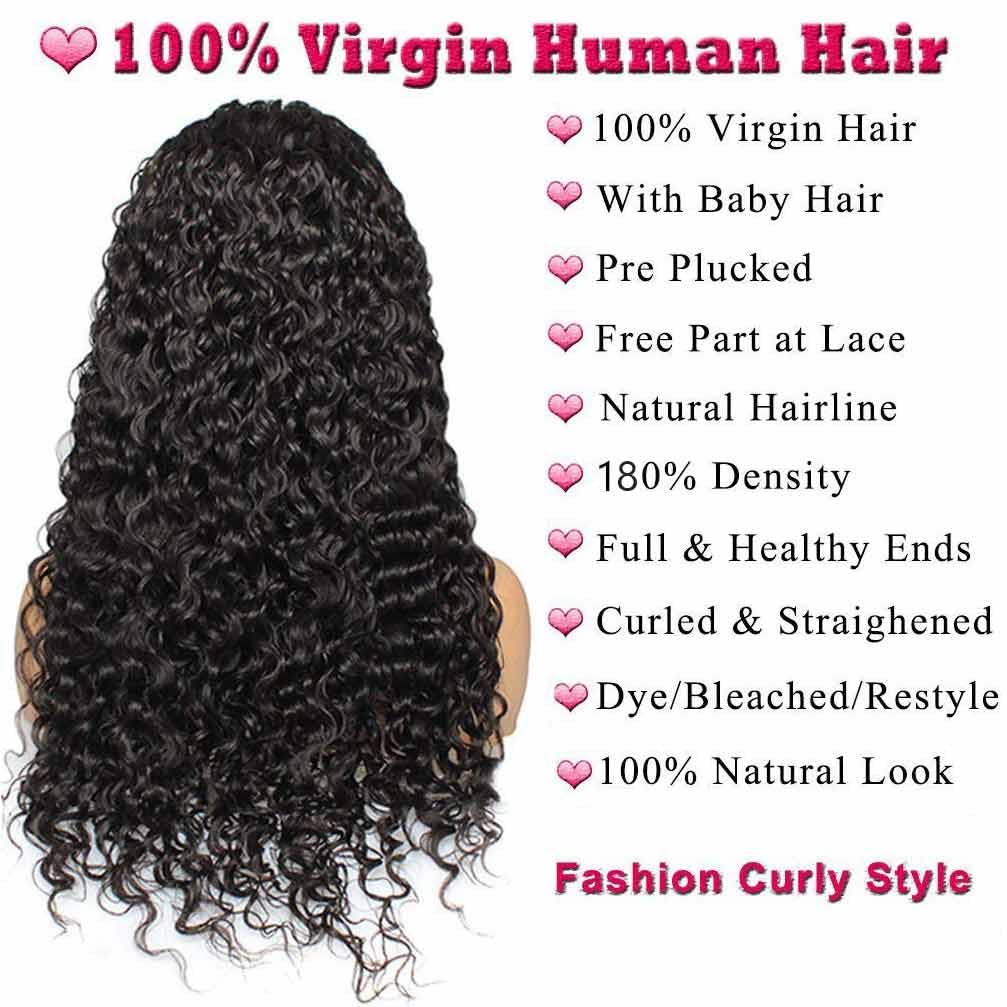 13x4 Lace Front Wigs Human Hair Pre Plucked 180 Density Brazilian Wet and Wavy Human Hair Wigs for Black Women Glueless Curly Lace Frontal Wig Natural Color (22 Inch)