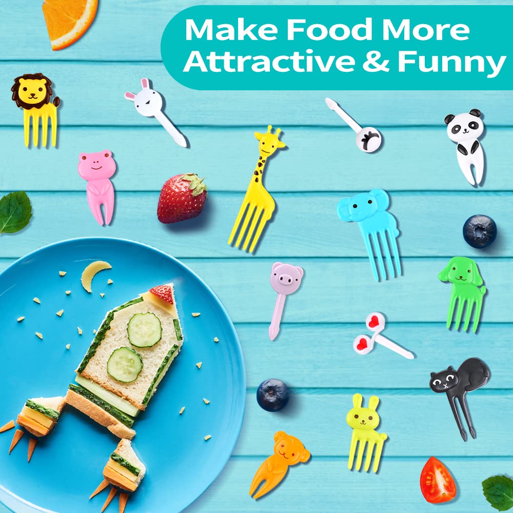 156PCS Animal Food Picks for Kids Bento Box Accessories, FATLODA Fun Kid Food Picks, Cute Fruit Toothpicks for Kids Lunch Accessories, Reusable Lunchbox Pick for Kid Toddler