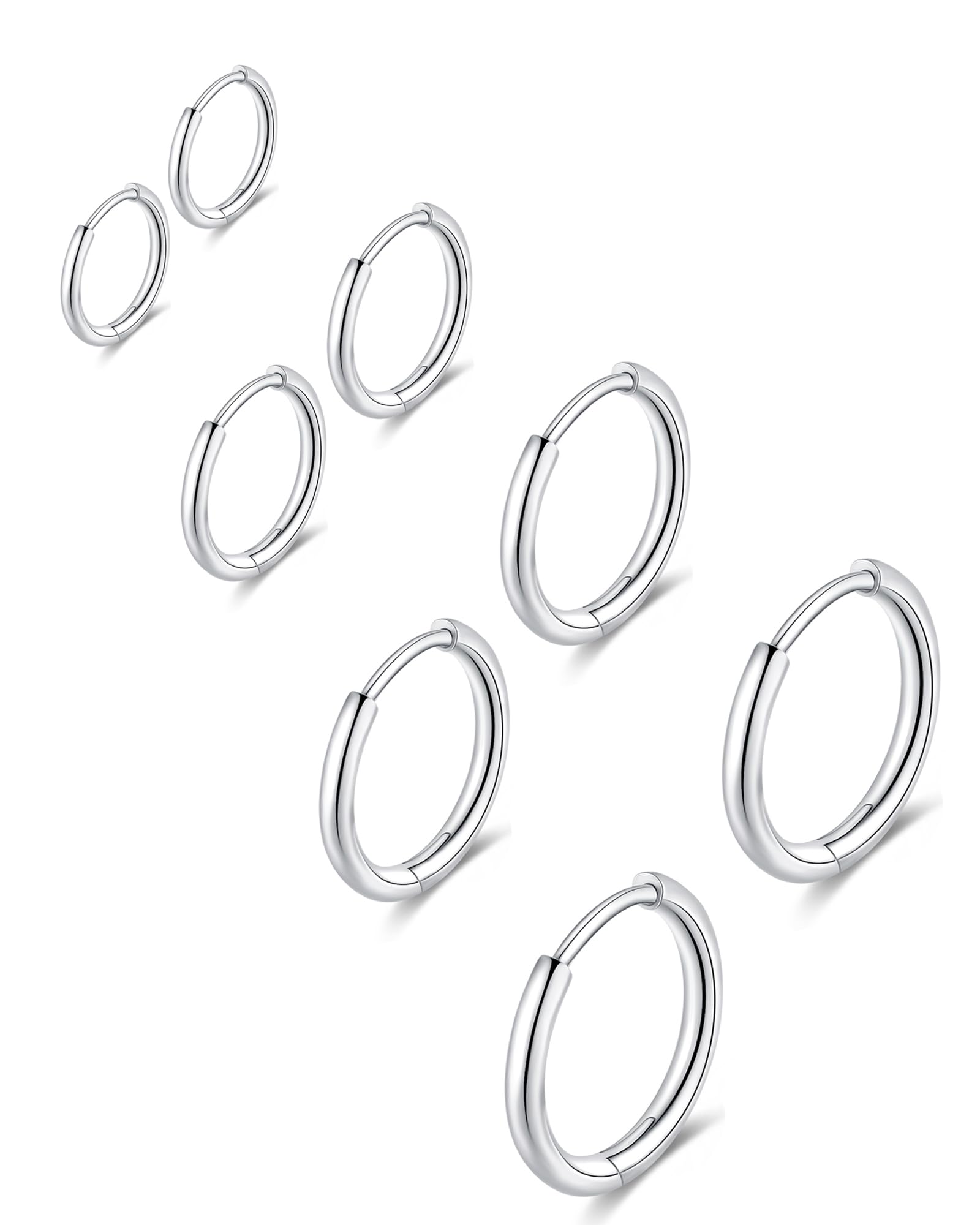 Gabry&jwl 316L Chirurgenstahl-Creolen – 6 mm, 8 mm, 10 mm, 12 mm silberne Huggie-Ohrringe – hypoallergene Knorpel-Creolen für Helix, Ohrläppchen
