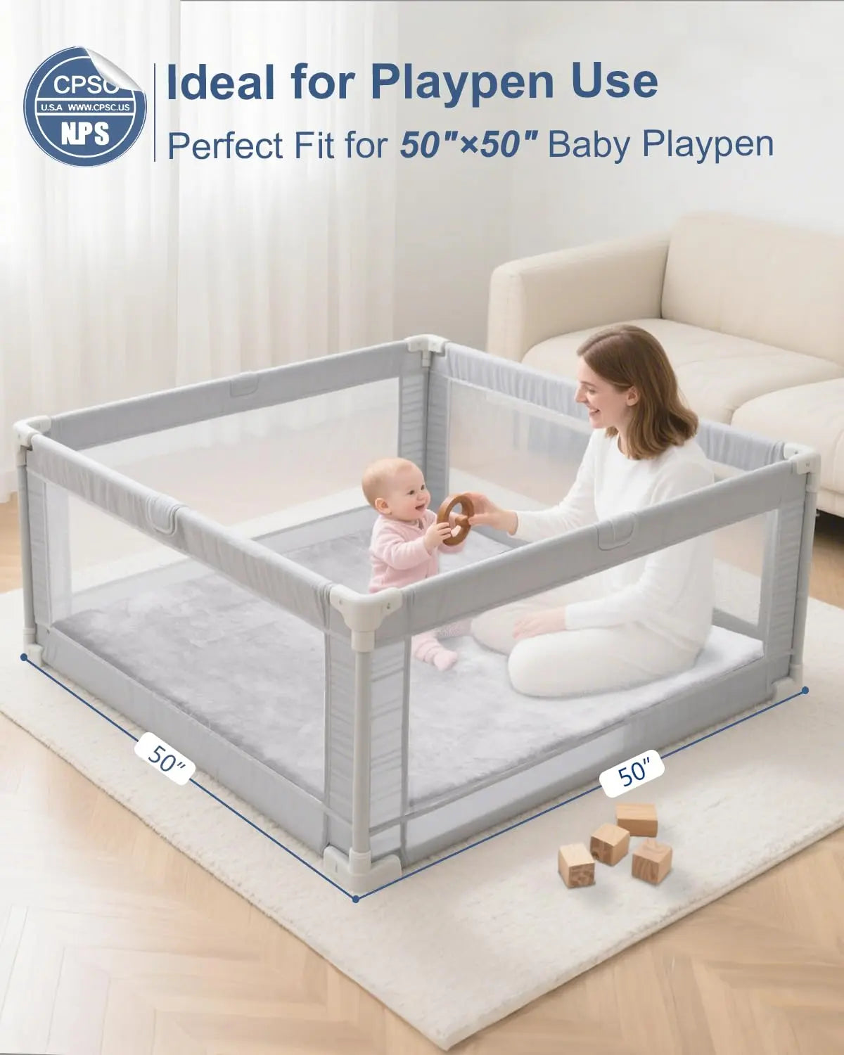 SEPARO Thick Baby Play Mat for Floor,50 x 50 Playpen Mat,Tummy Time Foam Mat,Ultra Soft Support & Plush Feel,Easy Care with Non-Slip Cushioned for Infant,Kids and Toddler Crawling,Grey