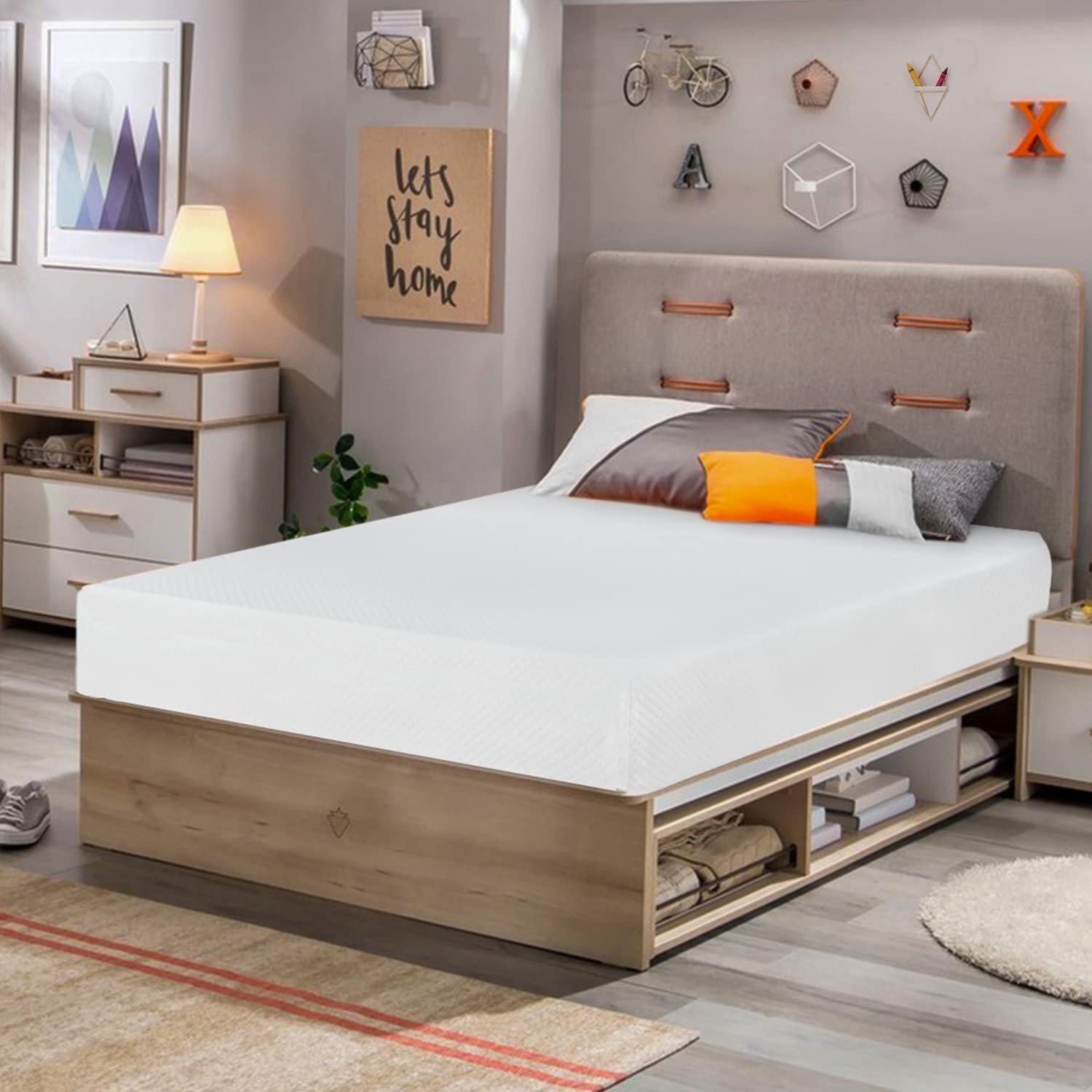 FDW | 8-Zoll Twin-Matratze | mittelfest | Gel-Memory-Foam-Matratze | Weiß | Matratze im Karton, CertiPUR-US zertifiziert | Druckentlastung, kühlender, belüfteter Schaumstoff | Waschbarer, abnehmbarer Bezug