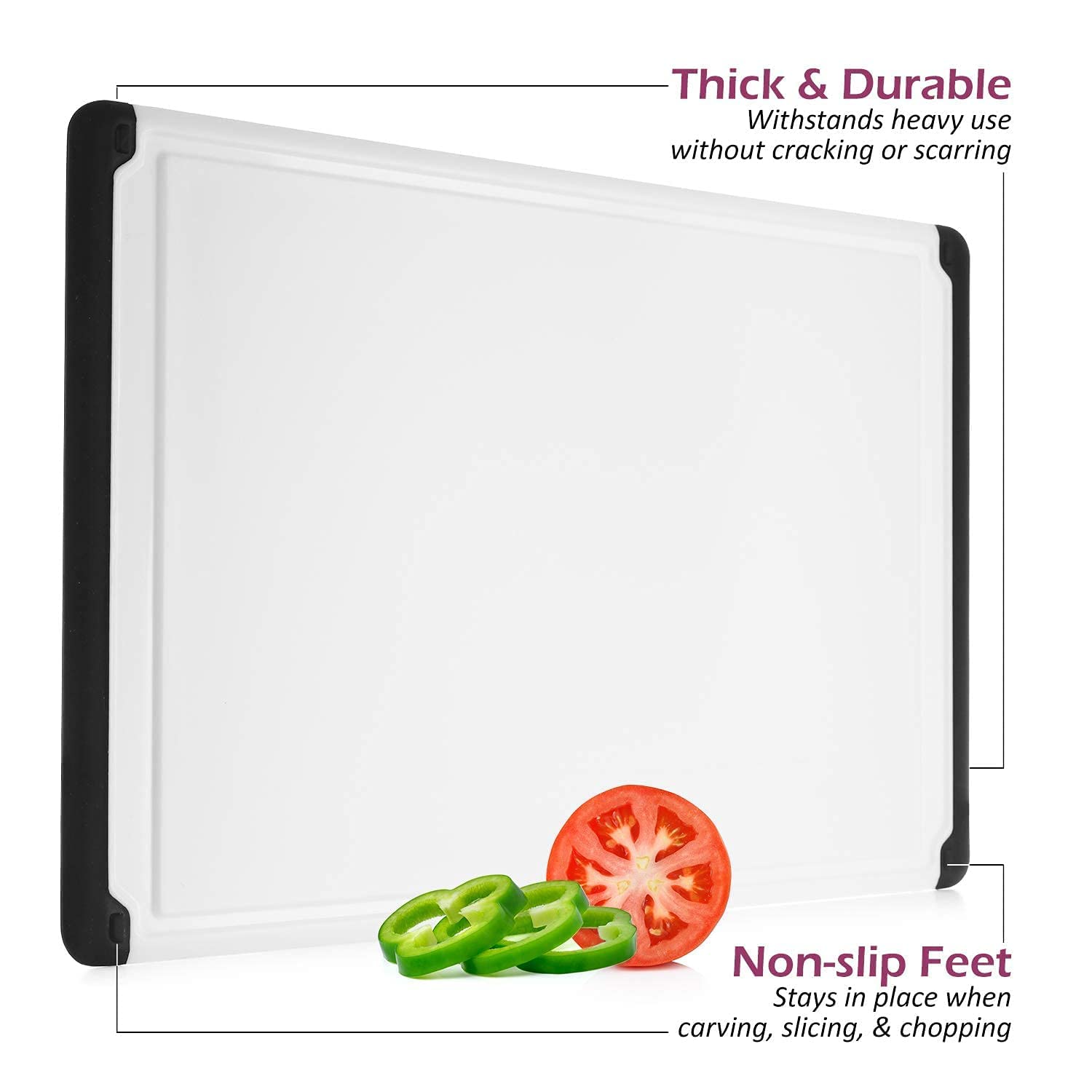 Large Cutting Board for Kitchen - 18x12 Inch Plastic Cutting Board with Deep Juice Groove, Non-Slip Dishwasher Safe Carving Board for Turkey, Meat, Vegetables, Fruits - Thanksgiving and Christmas Gift