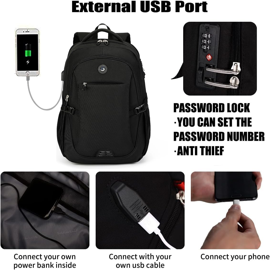 SHRRADOO Anti Theft Laptop Backpack Travel Backpacks with usb Charging Port for Women Men High School College Backpack Computer Bag Fits 17 Inch Laptop,Grey