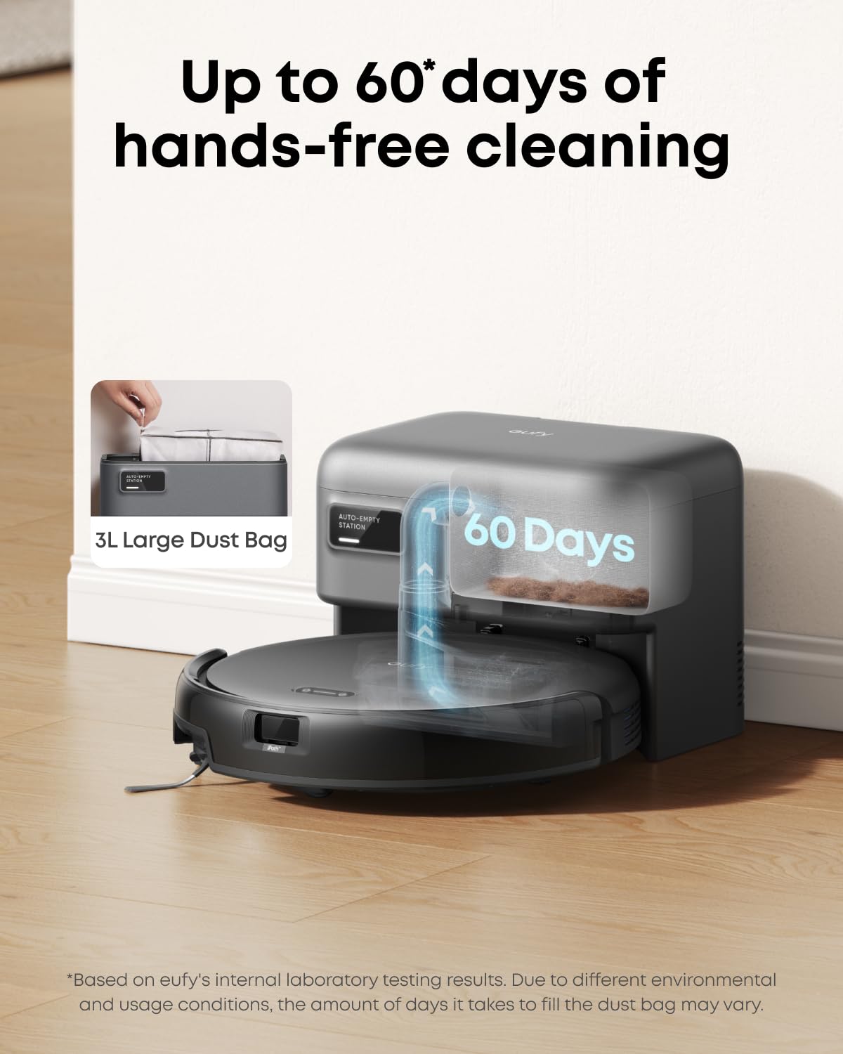 eufy C10 Robot Vacuum Self Emptying, 8 Weeks Hands Free, Advanced Smart Mapping with LiDAR Navigation, 2.85-Inch Slim Design, Powerful Suction, Edge Expansion Brush for Pet Hair