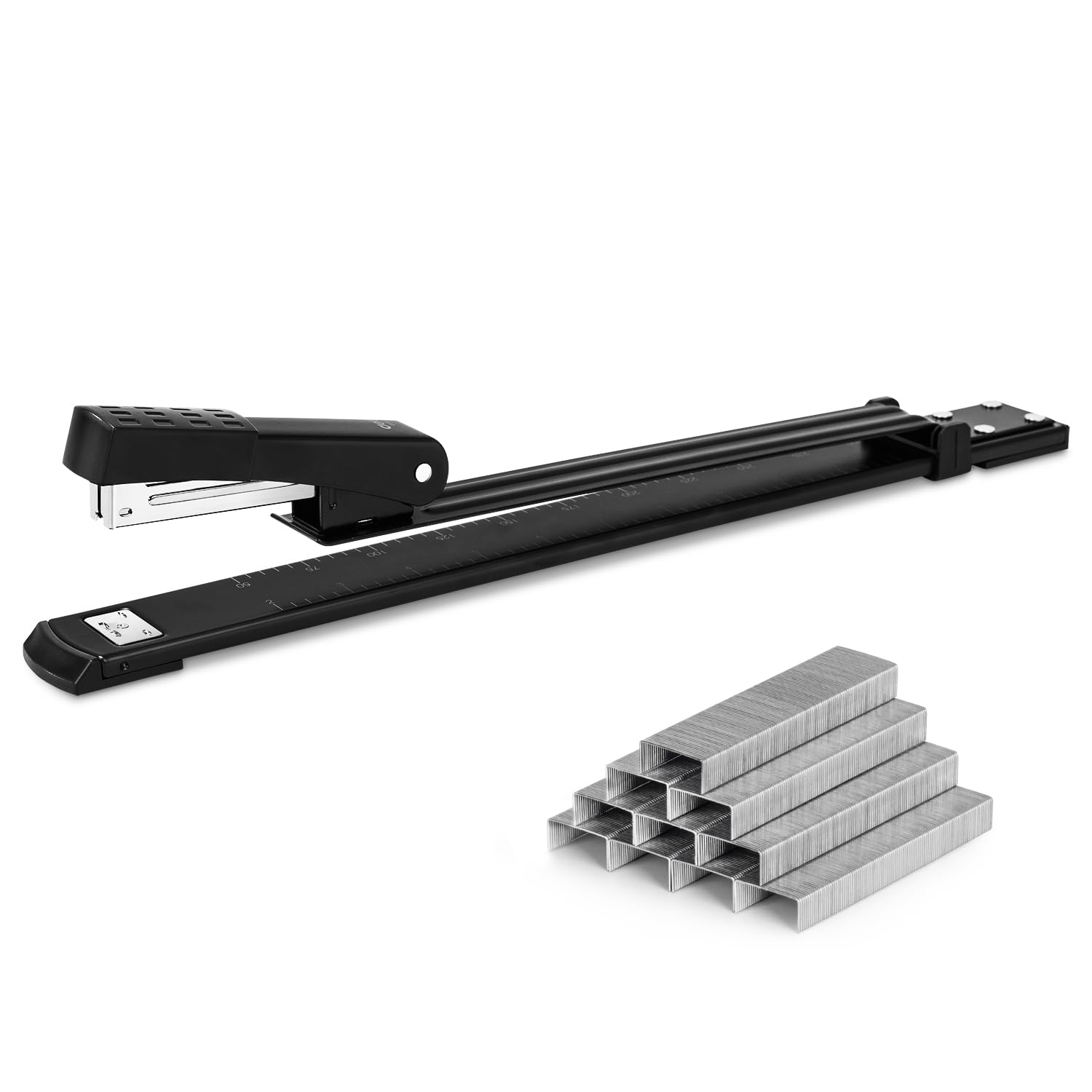 Deli Long Reach Stapler with 1000 Staples, 20 Sheet Capacity, Long Arm Standard Staplers for Booklet or Book Binding, Black