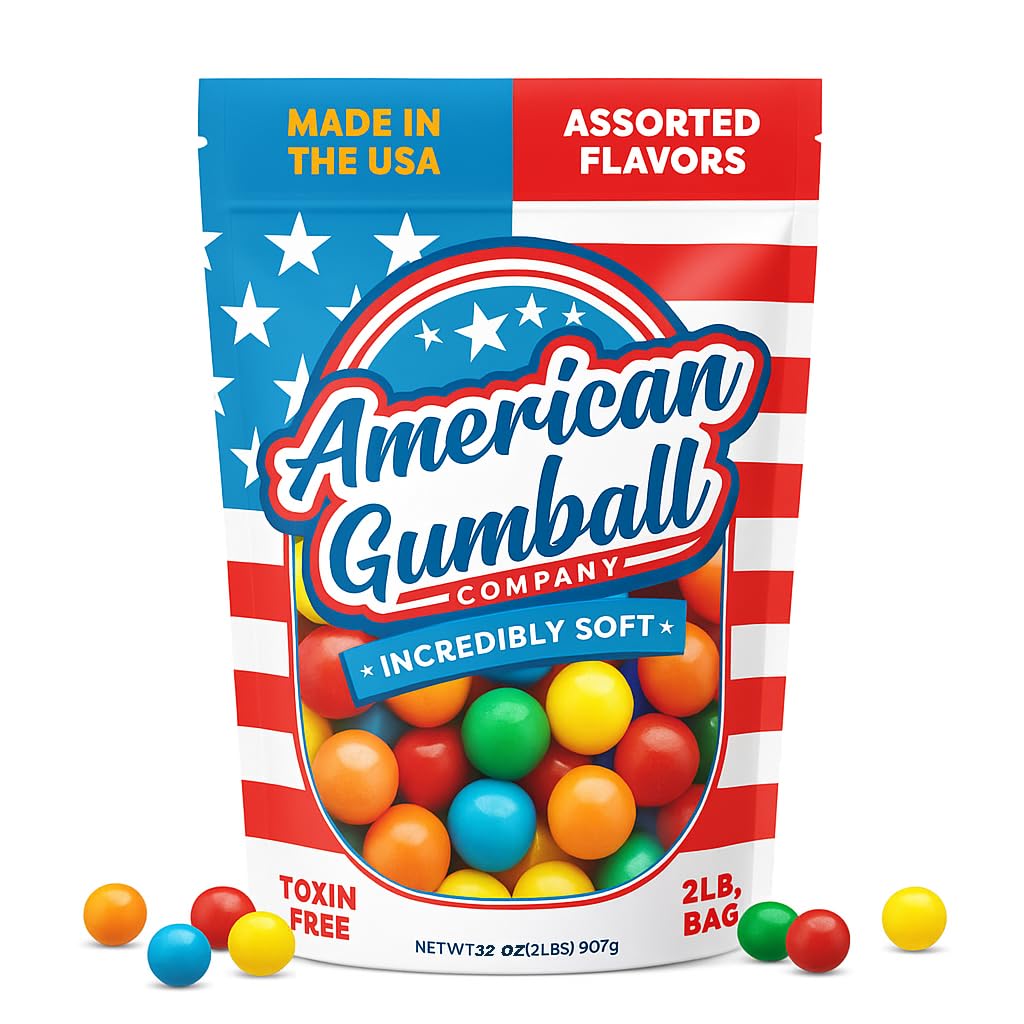 American Gumball Company Nachfüll-Kaugummis 2 Pfund Beutel - .62 Zoll kleine Kaugummis für 1/2" Kaugummiautomat, verschiedene Geschmacksrichtungen