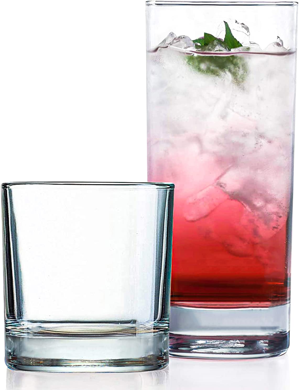 Alltags-Trinkgläser-Set aus 8 Hurricane Gläsern, Küchengläser für Cocktail, Eiskaffee, Bier, Eistee, Wein, Whiskey, Wasser, 4 hohe und 4 kurze DOF Trinkgläser