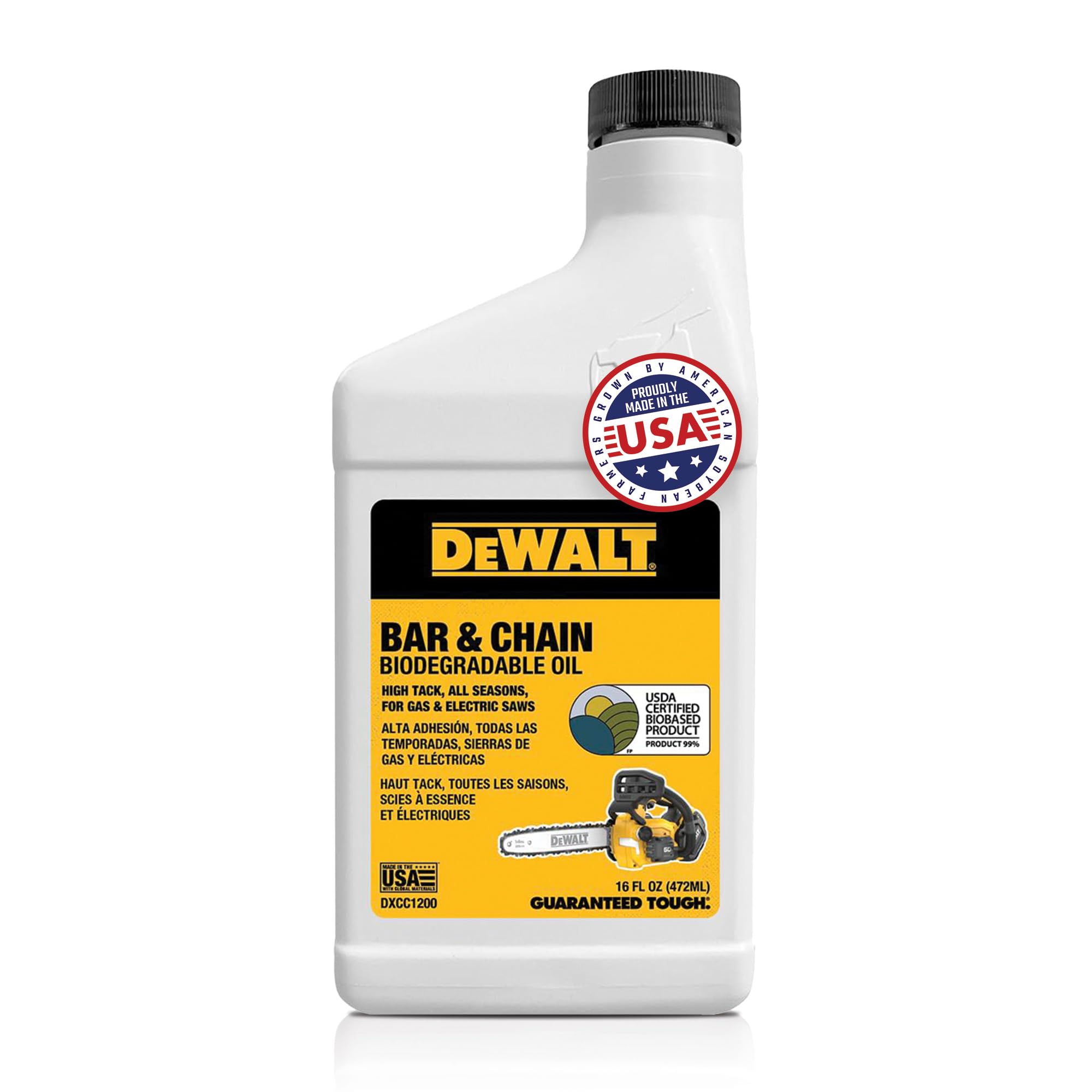 DEWALT - Biodegradable Bar & Chain Oil - Green, Eco-Friendly, Non-Toxic Professional Bar & Chainsaw Lubricant - Ultraclean All-Season Oil for Gas, Electric Saw, and Pole Saw, 16 oz