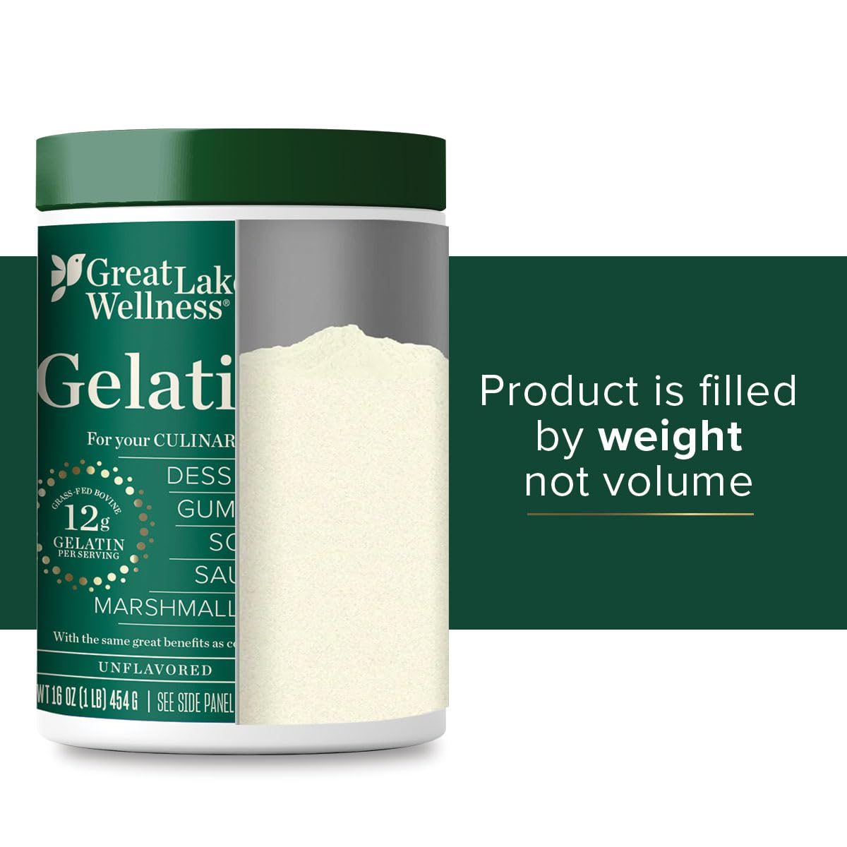 Great Lakes Wellness Beef Gelatin Powder for Culinary Needs - Perfect for Gummies, Marshmallows, Desserts and more - Unflavored - Grass-Fed, Kosher, Keto, Non-GMO 16 oz