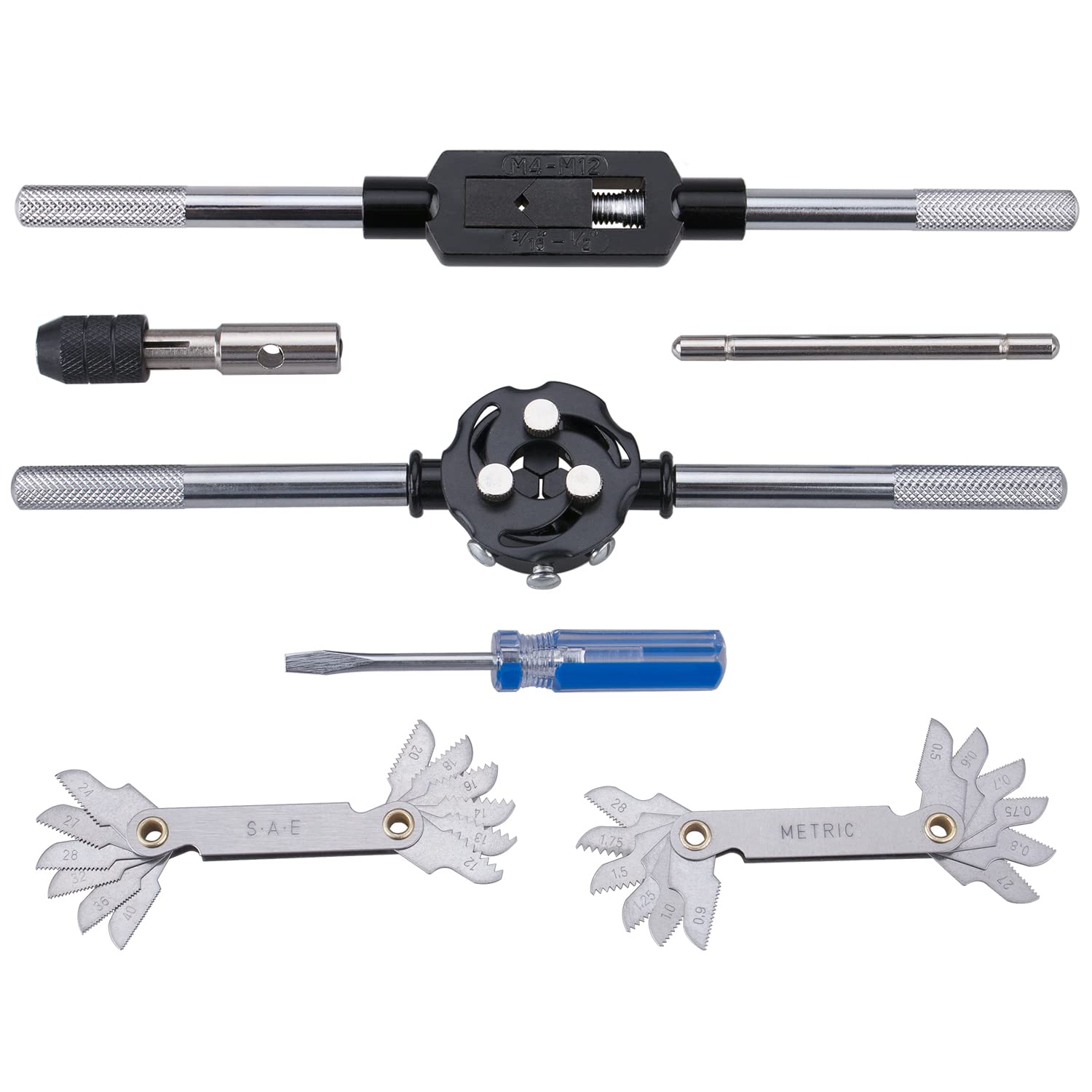 60-Pc Master Tap and Die Set - Include SAE Inch Size #4 to 1/2” and Metric Size M3 to M12, Coarse and Fine Threads | Essential Threading Rethreading Tool Kit with Complete Accessories and Storage Case