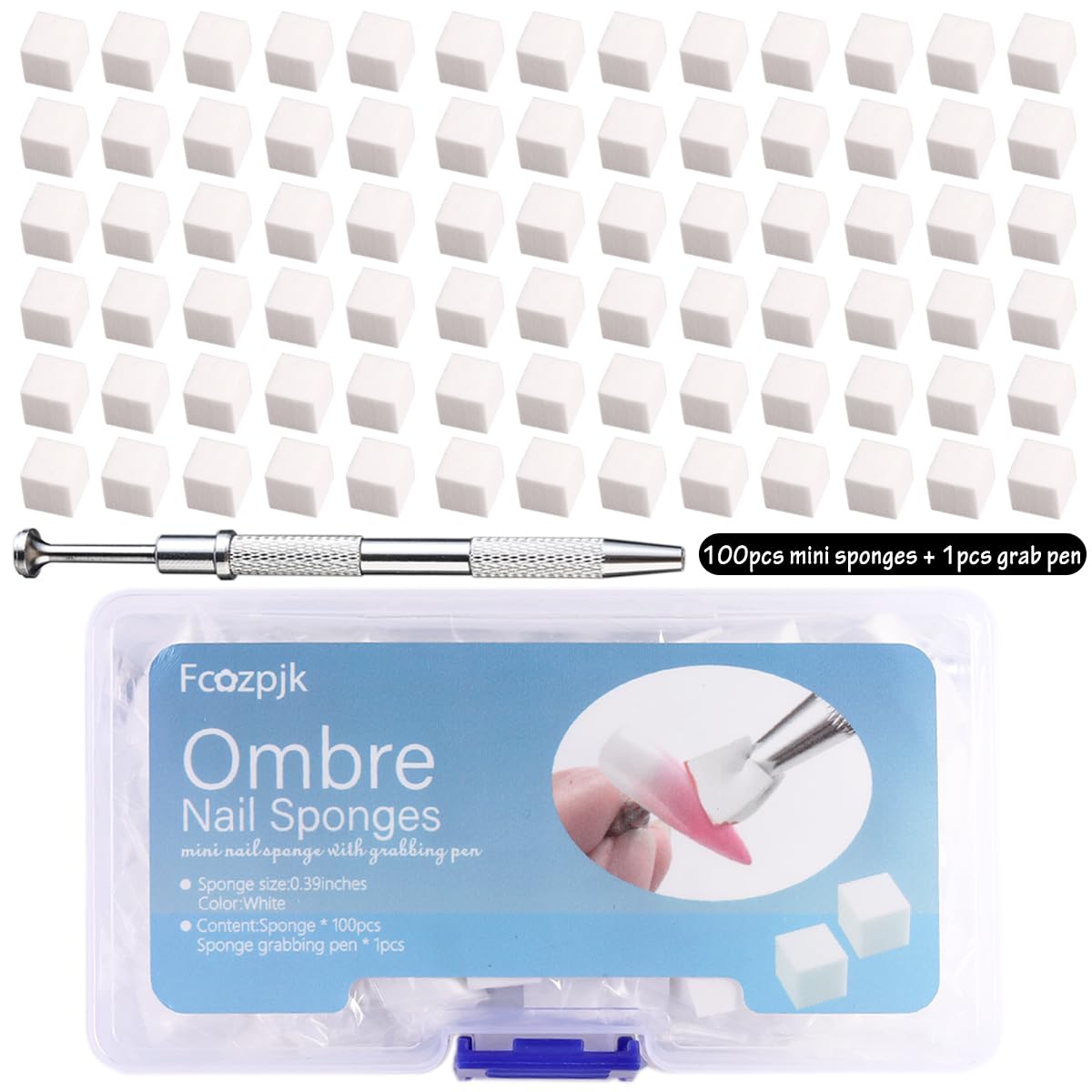 Fcozpjk 100Pcs Soft Nail Sponges for Ombre, Nail Art Sponges With Grabbing Pen, Aura Nails, Ombre Nail Brush, Manicure Nail Art Tools, Professional Accessories Supplies