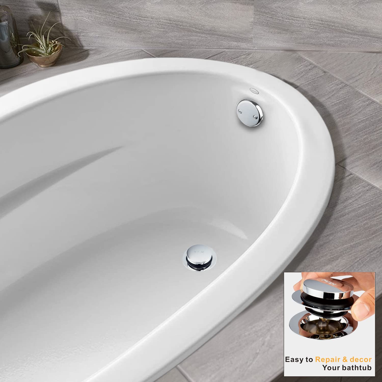 Artiwell Universal Tip Toe Bath Drain Stopper and Cover, Bathtub Drain Stopper, Replaces Lift and Turn, Tip-Toe and Trip Lever drains for Tub, EZ Installation and Clearing (Chrome Plated)