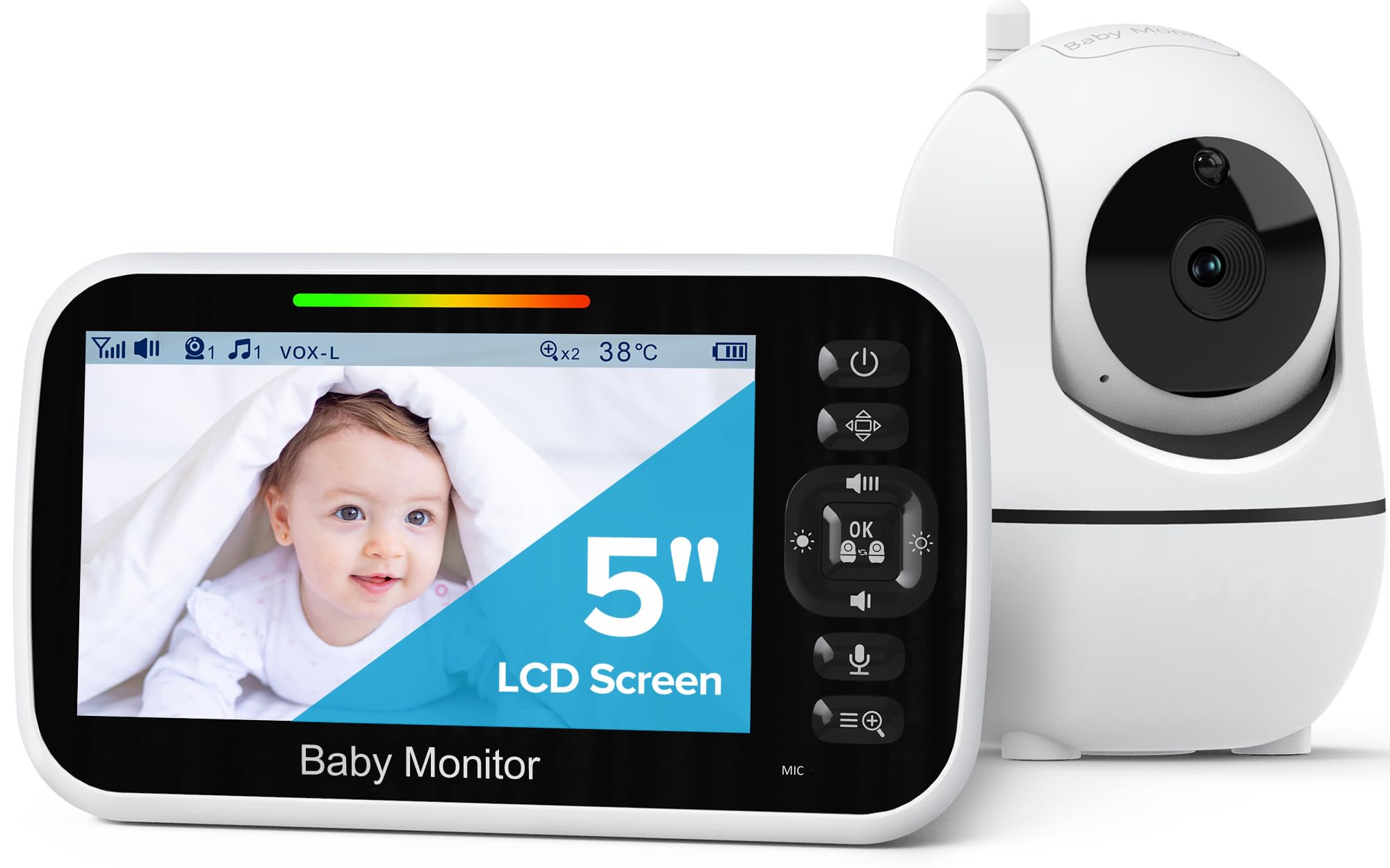 GoodBaby Babyphone mit Kamera und Audio – Kein WLAN, ferngesteuertes Schwenken-Neigen-Zoomen, Nachtsicht, Temperatursensor, 2-Wege-Gespräch, 8 Schlaflieder, 30 Stunden Akkulaufzeit, 290 m Reichweite