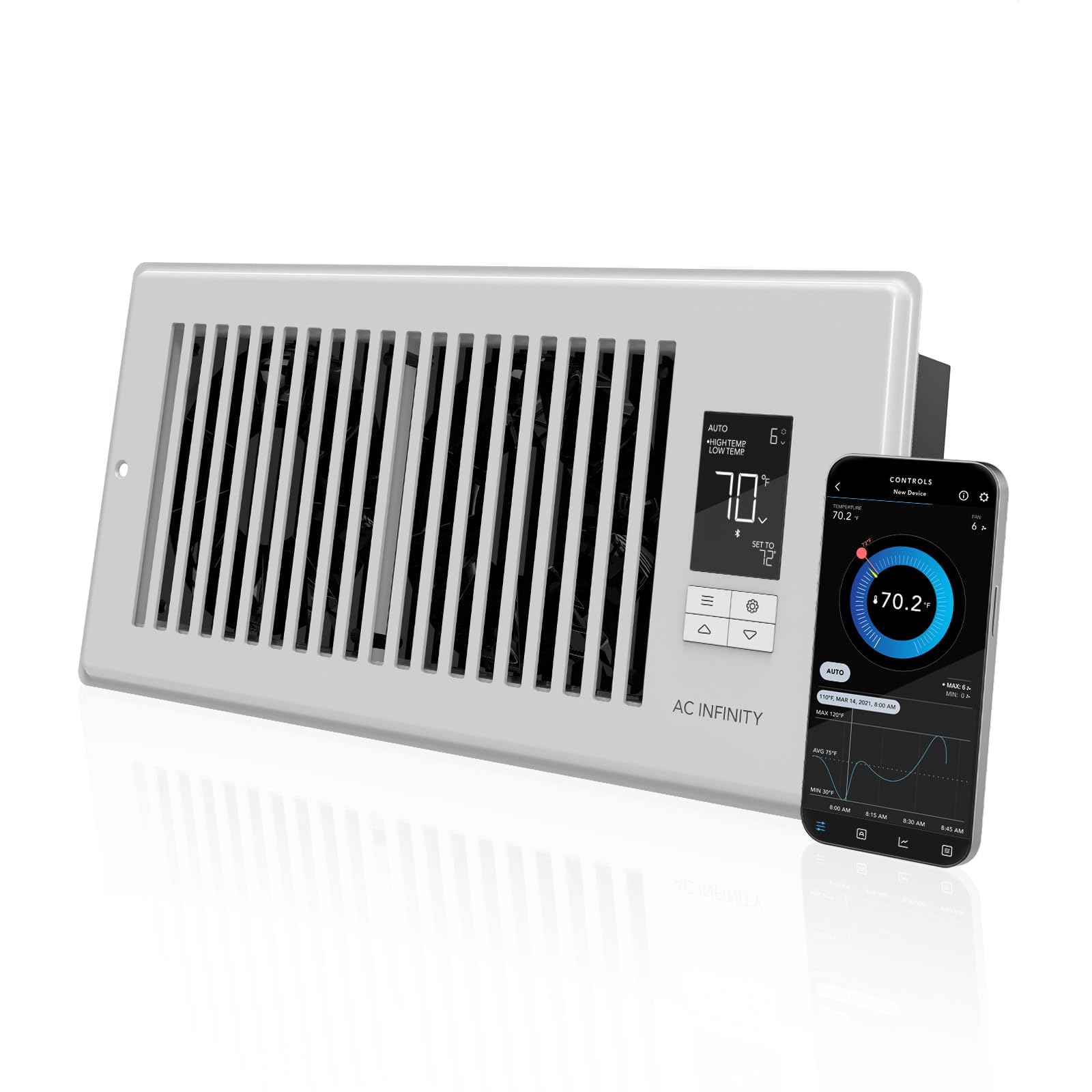 AC Infinity AIRTAP T4 White, Register Booster Fan for 4” x 10” Register Holes, Improves Heating & Cooling Vents, Quiet 10-Speeds, Bluetooth App Control Data Alerts. ONLY FITS 4” x 10” Duct Openings