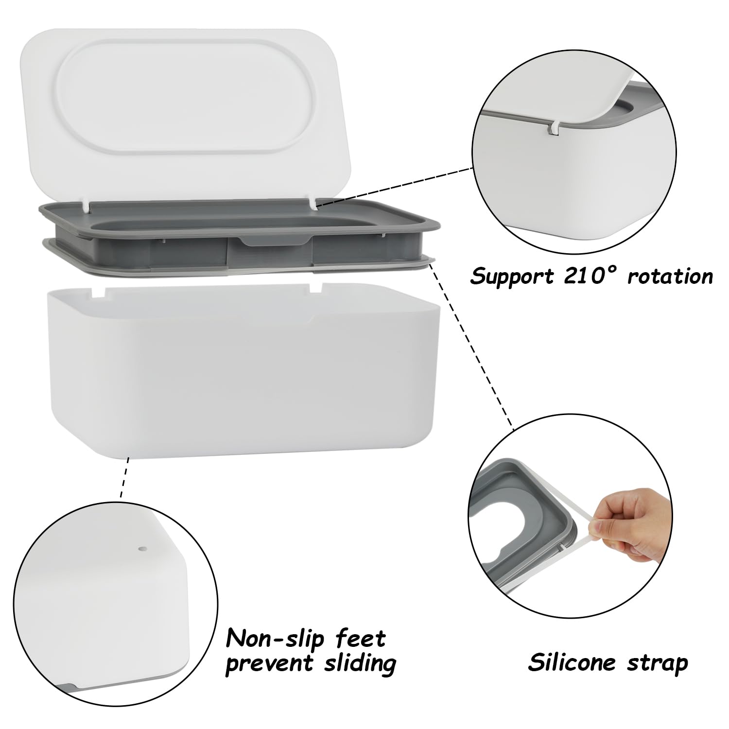 Wipes Dispenser, Wipe Holder for Baby & Adult, Seposeve Refillable Wipe Container, Keeps Wipes Clean. Non-Slip, Easy Pull Wipes Pouch Case, (Grey)