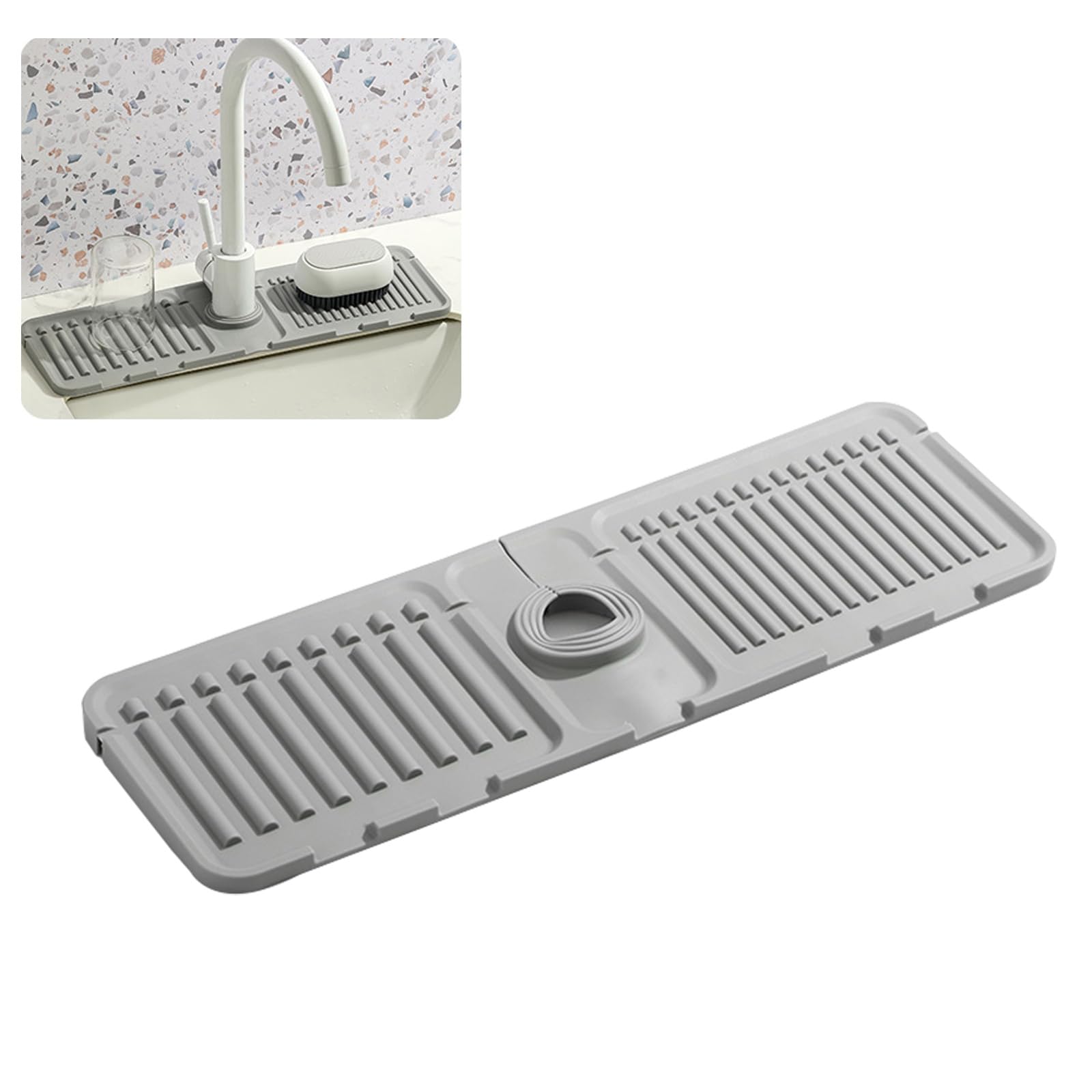Wasserhahnmatte für Spülbecken – Verbesserter Premium-Silikon-Spritzschutz 2024 mit schnelltrocknenden Eigenschaften – Schutzmatte, ideal für Steinspülen in Küche und Bad (1, Grau)