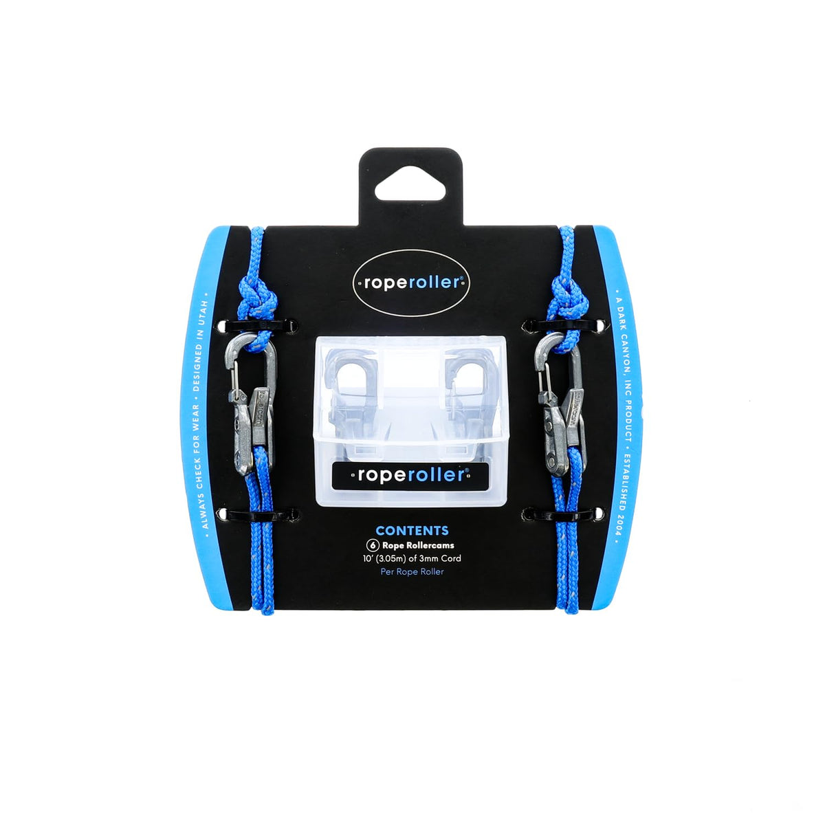 Roperoller - Cord and Rope Tightening and Cinching Tool with Rollercam Technology - Easy Secure Tie Down for Outdoor, Camping, and Boating Guy Lines - 6-Pack Includes Accessory Cord and Carry Case
