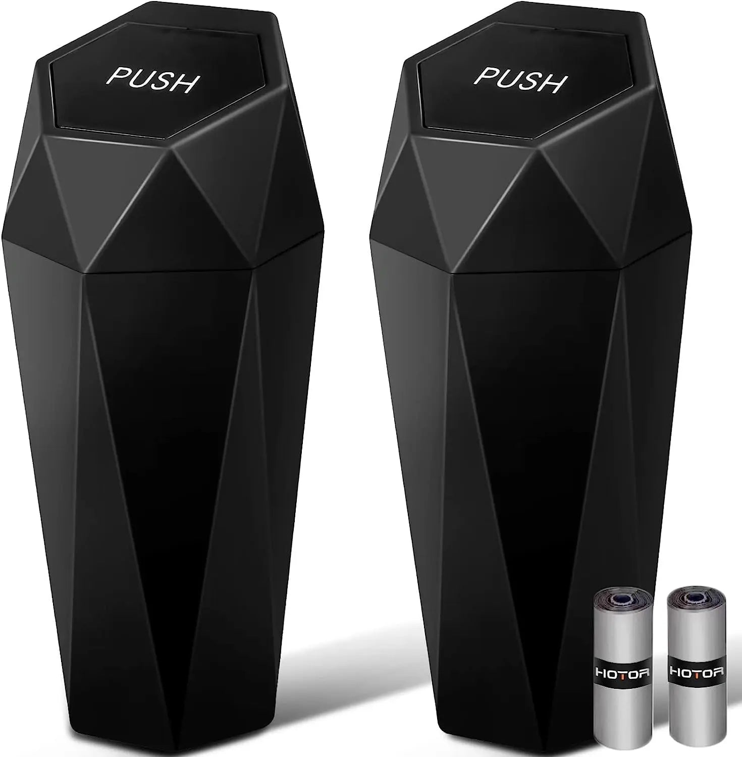 HOTOR Car Trash Can with Lid - 2 Pack, Car Accessories for Interior, Leakproof Vehicle Garbage Can with 30 Attached Trash Bags, Multipurpose Organizers and Storage for Home, Office, Black
