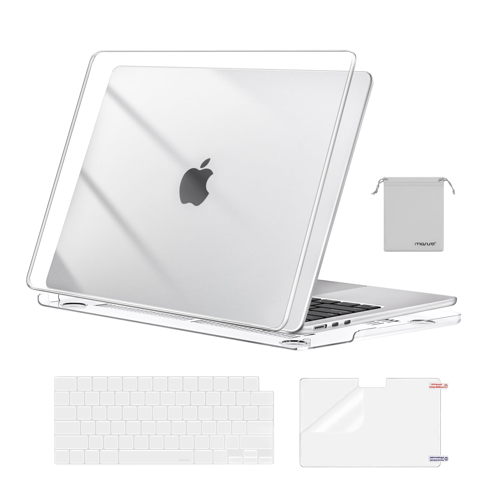 MOSISO Compatible with MacBook Air 13 inch Case 2025 2024 2023 2022 M4 A3240 M3 A3113 M2 A2681, Plastic Hard Shell&Keyboard Cover&Screen Film&Pouch for MacBook Air 13.6 inch Case, Crystal Clear