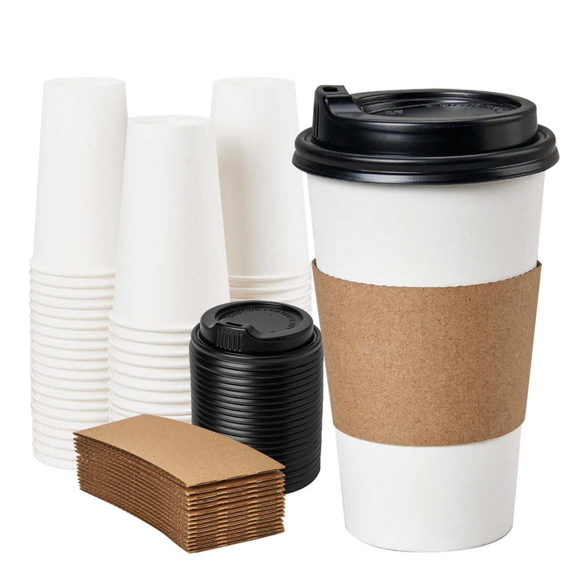 YEEHAW Einweg-Kaffeebecher mit Deckel 473 ml 50 Stück, Kaffeebecher mit Deckel und Manschetten, Coffee to go Becher, Heißgetränkebecher aus Papier für Party, Familie, Büro, verbessert