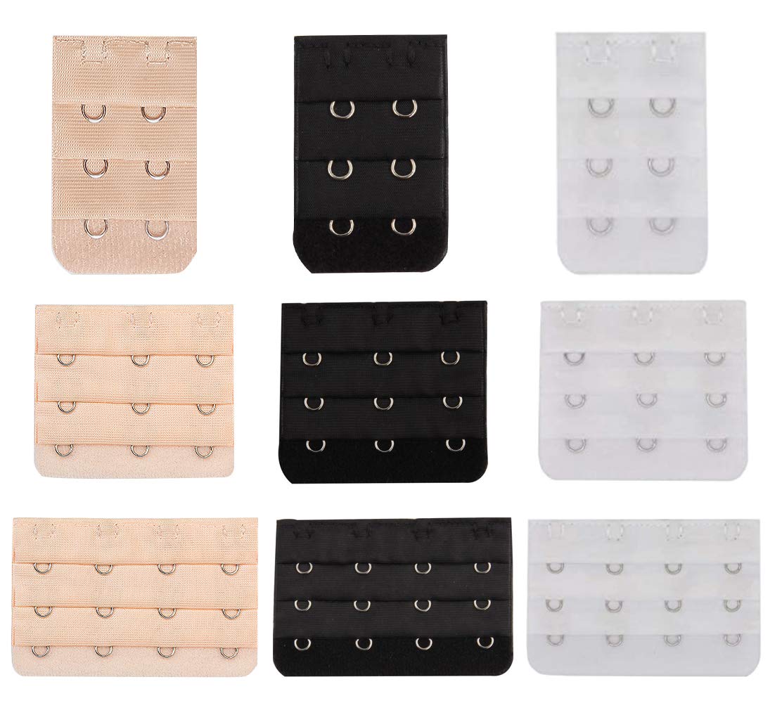 HAALII Women Bra Extender, Bra Extender 2&3&4 Hook 3 Row Band Multi Size Lady's Breathing Room Soft Comfortable Elastic Extension Strap 9pcs