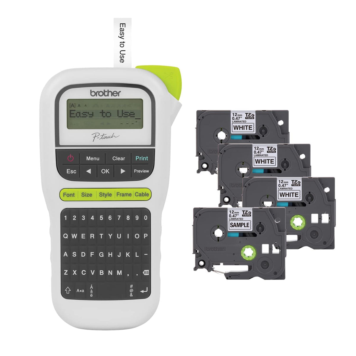 Brother P-Touch, PTH110BP، طابعة ملصقات محمولة سهلة الاستخدام (4 أشرطة ملصقات متضمنة)، أبيض، صغيرة