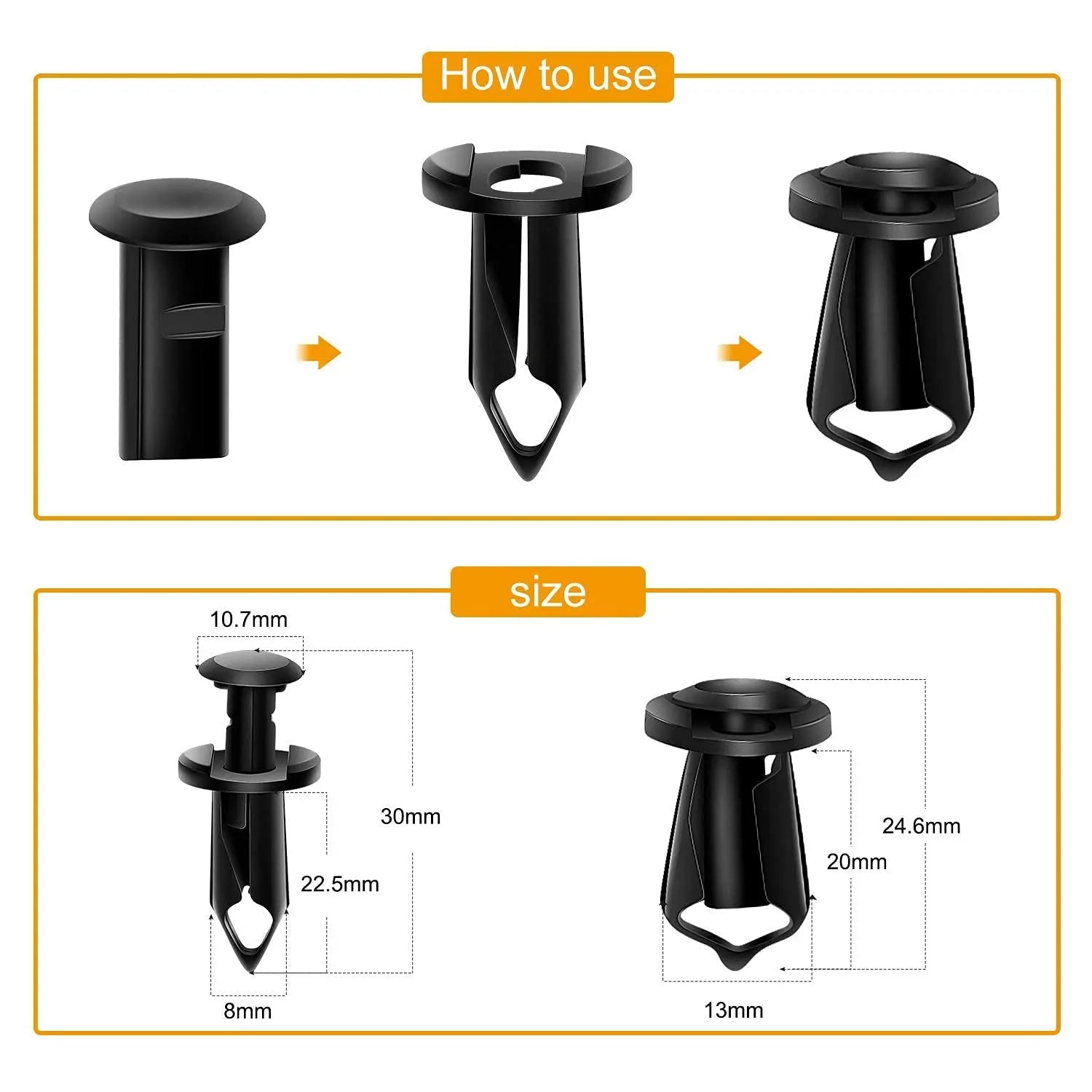 GOOACC GRC-70 35PCS Engine Under Cover Splash Shield Guard Body Bolts Bumper Fender Liner Push Retainer Fastener Rivet Clips , black