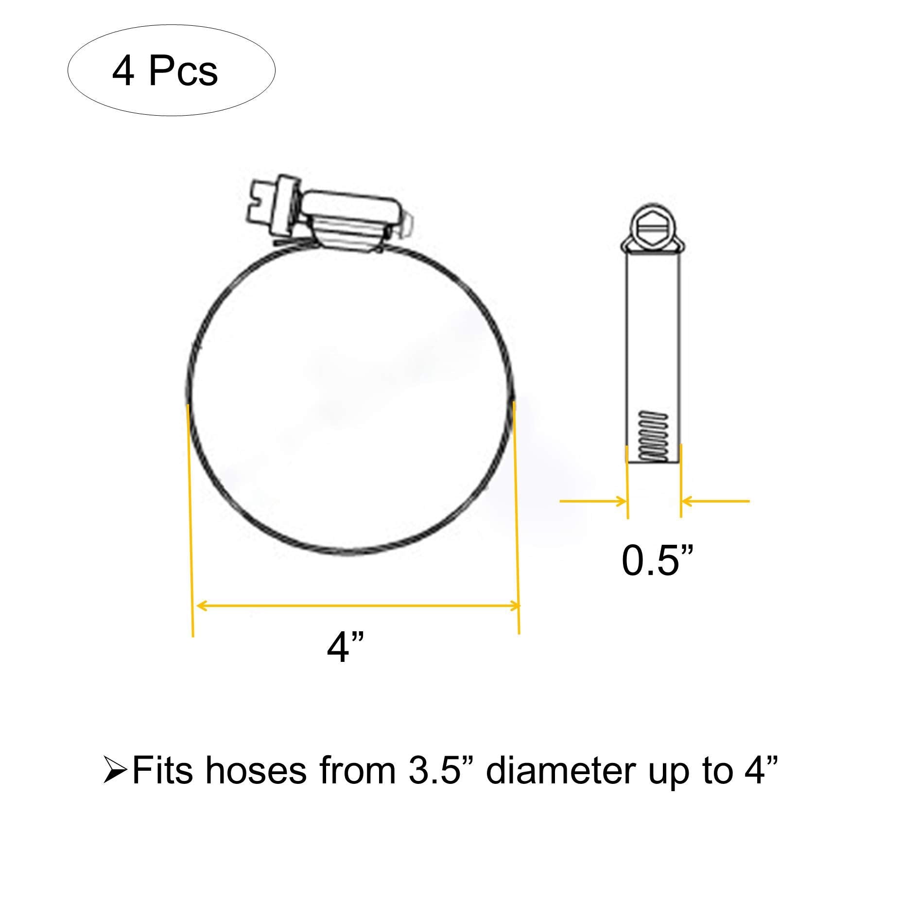 EesTeck 4" (Diameter) Adjustable 304 Stainless Steel Duct Clamps Hose Clamp Pipe Clamp Air Ducting Clamp worm drive hose clamps (4Pcs, 91mm-114mm)