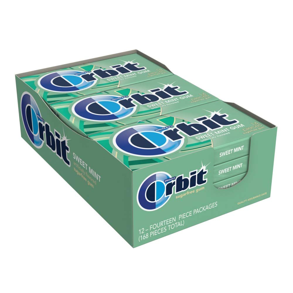 Orbit Sweet Mint Zuckerfreier Kaugummi Großpackung, 12 Packungen, je 14 Stück (insgesamt 168 Stück)