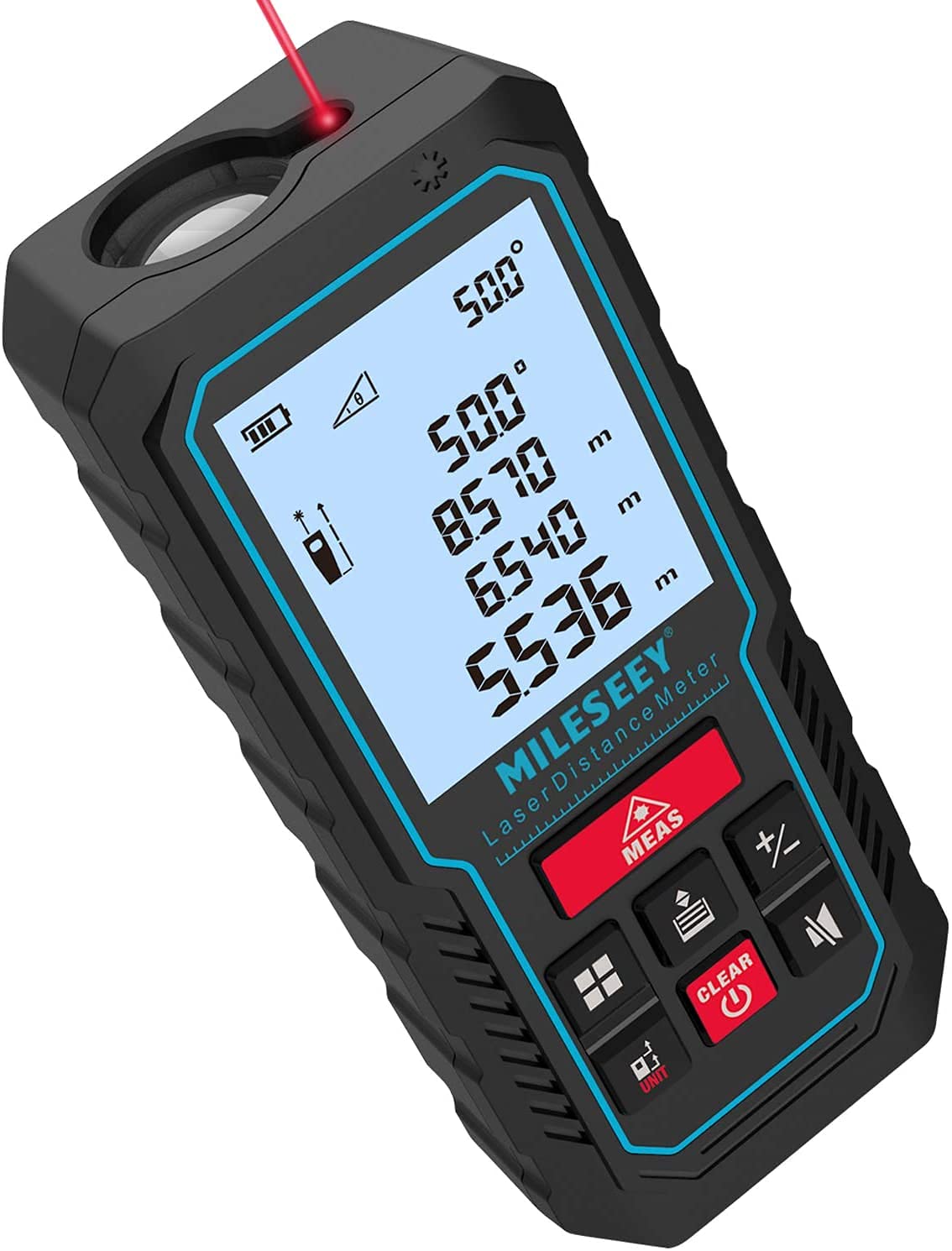 Laser Measure Device, MiLESEEY 229ft Digital Laser Tape Measure with Upgrade Electronic Angle Sensor, 2mm Accuracy, Area Measurement,Volume and Pythagoras, 2" LCD Backlit,Mute, Battery Included