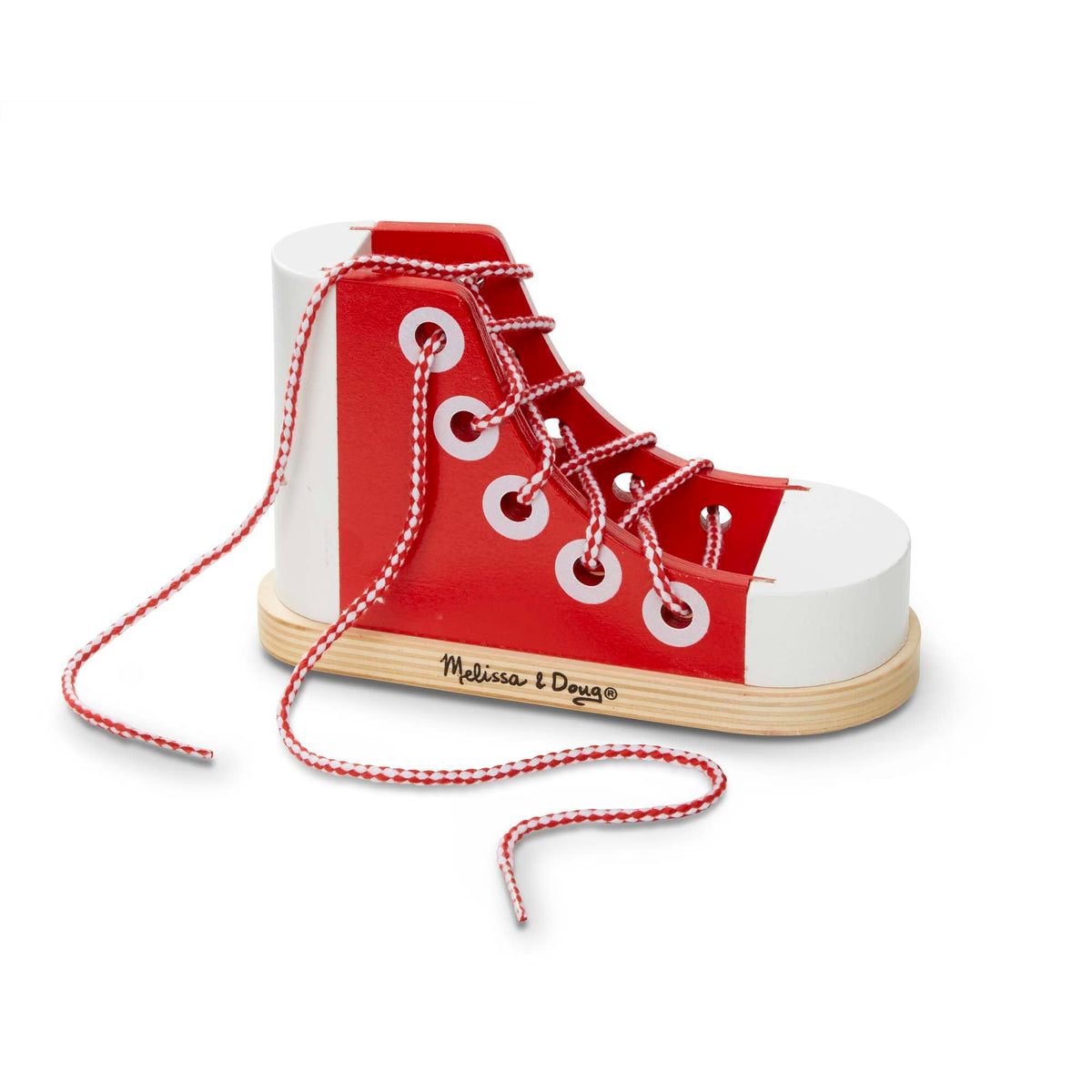 Melissa & Doug Deluxe Schnürschuh aus Holz – Pädagogisches Spielzeug zum Schnürsenkelbinden lernen