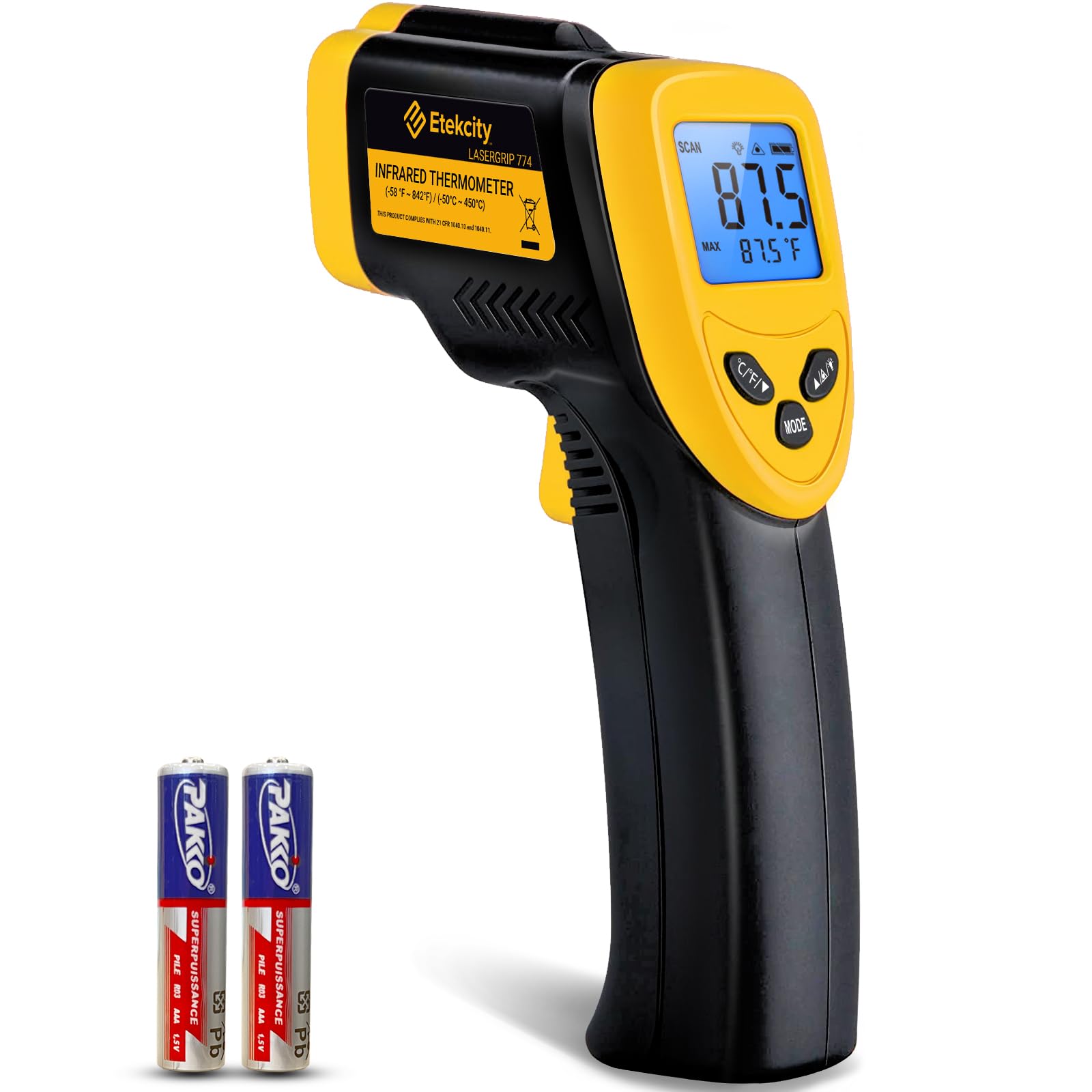Etekcity Infrarot Thermometer Laser-Temperaturmessgerät 774, Fleisch-, Lebensmittel-, Bonbon-Ofenthermometer für Grillzubehör, Heißluftpistole für Kochkühlschrank-Werkzeuge, Gelb