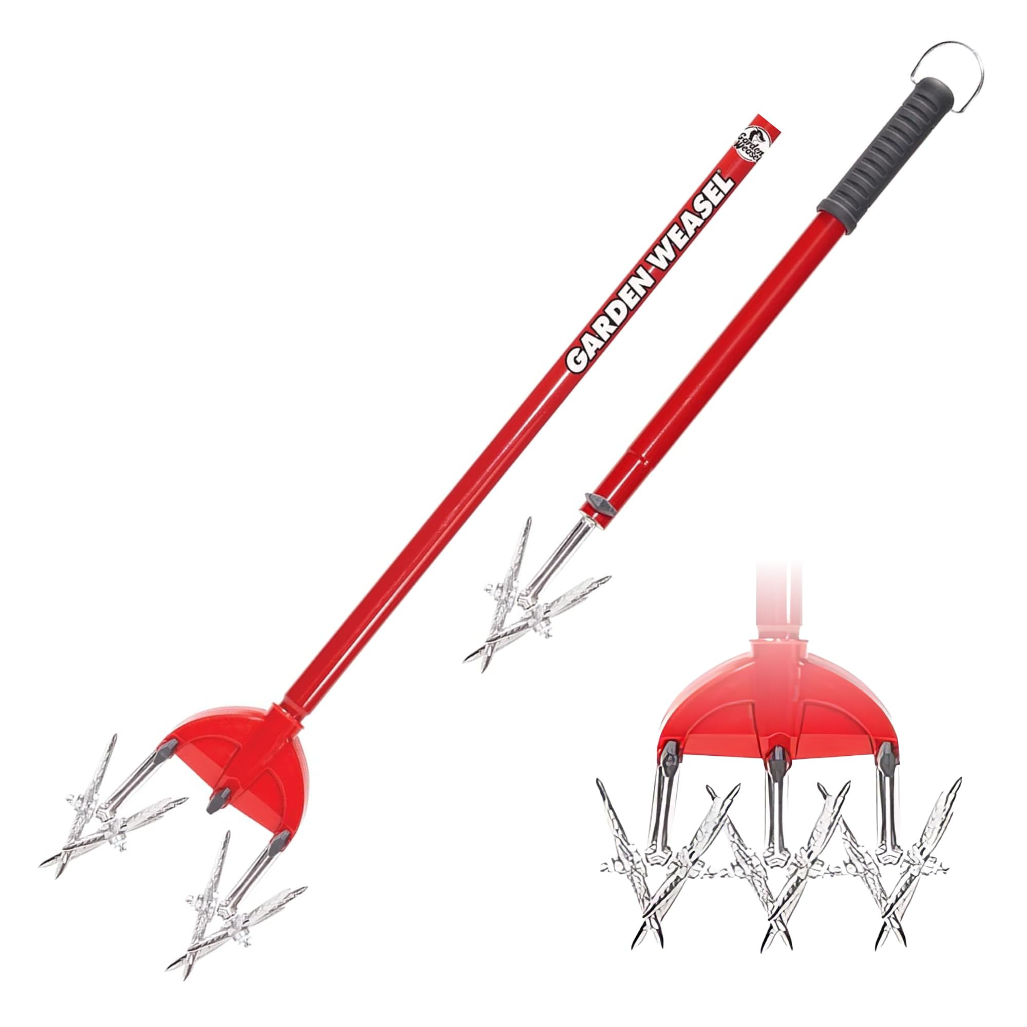 Garden Weasel Hand-Kultivator & -Grubber - 2-in-1 | Lüften, Unkraut jäten, Kultivieren, Pflanzen, Nachsäen | Rasennachsäe-Gartengerät, Gartenerdlockerungsgerät | 91206