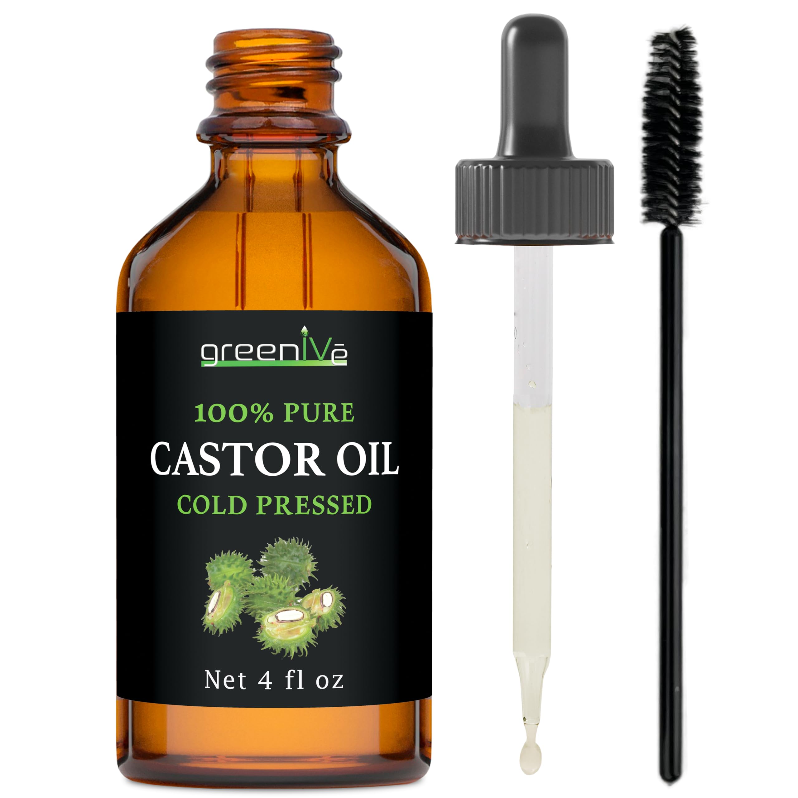 GreenIVe Rizinusöl 100% rein 120 ml Flasche Kaltgepresst, Hexanfrei, Wimpern- und Augenbrauenwachstumsserum, Hautfeuchtigkeitspflege zur Entgiftung und für Wickel