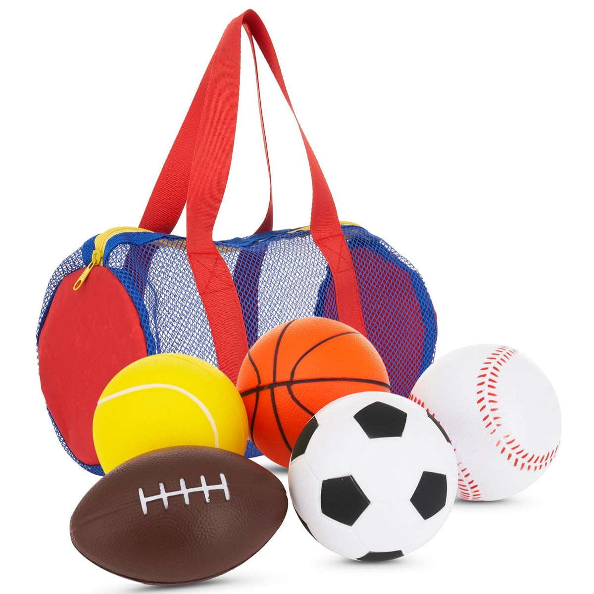 Neliblu 5er-Set Schaumstoffbälle für Kinder – Kleinkind-Spielzeugset mit Fußball, Basketball, American Football, Baseball und Tennis – weiche Indoor- und Outdoor-Babybälle für Kleinkinder – Outdoor-Spielzeug für aktive Kinder