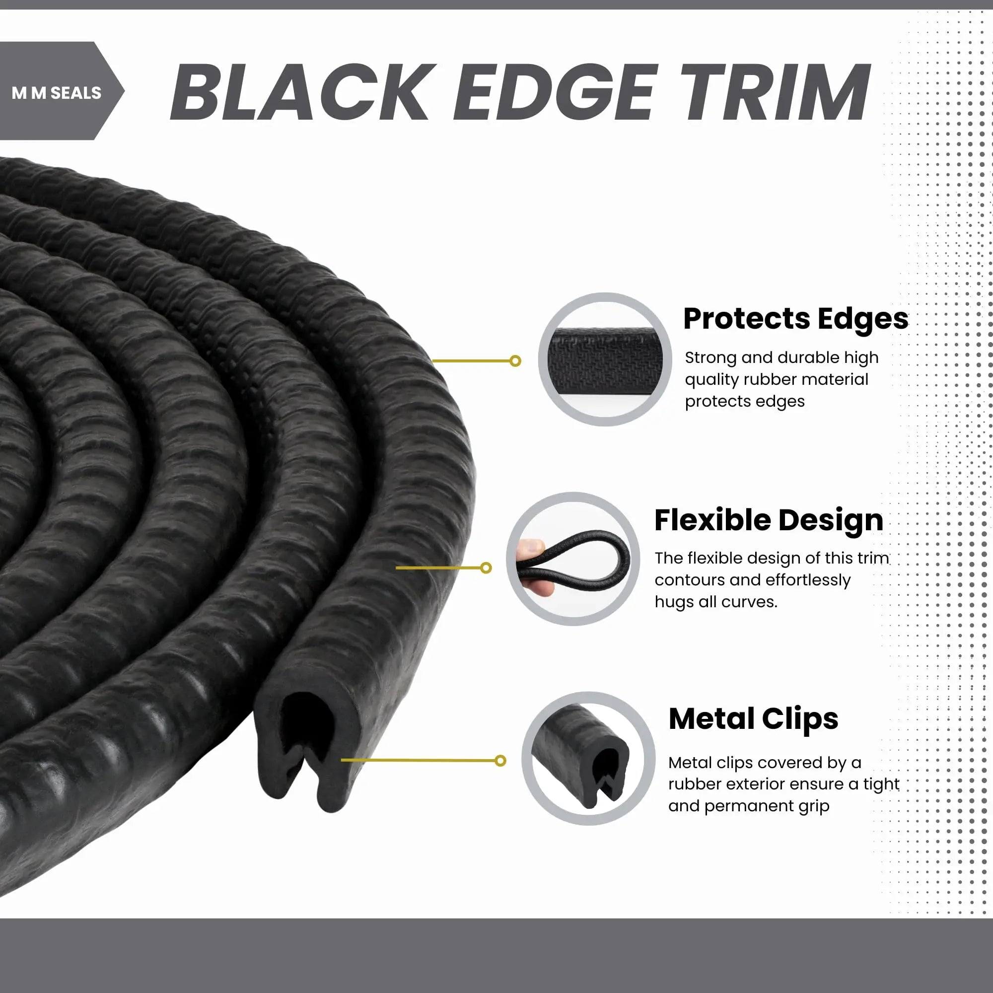 Edge Trim Black Small, Fits Edge 1/16 to 1/8 Inch, Length 10 Feet (3.05 Meter)