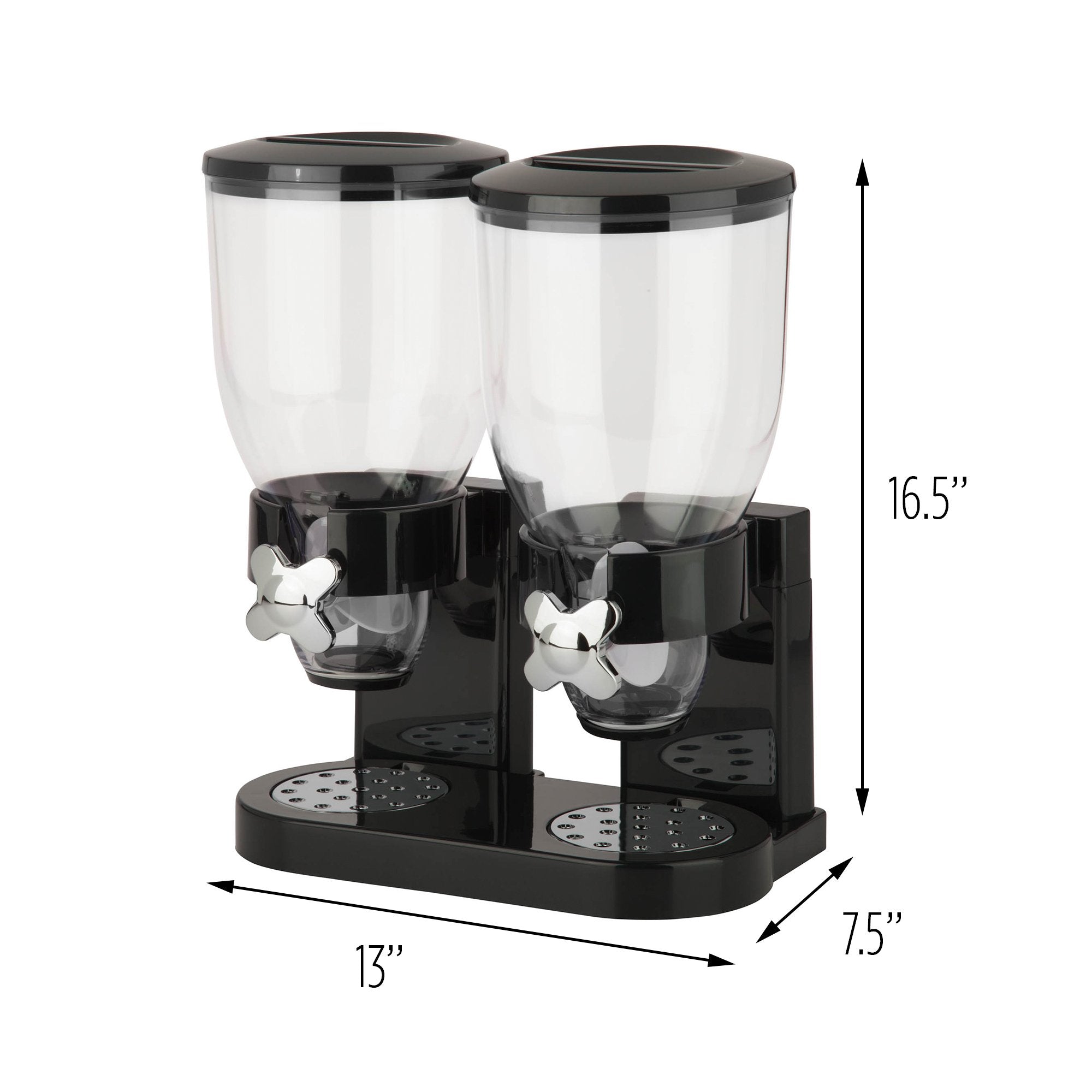 Honey-Can-Do Zevro Essential Dual-Control Dry Food Dispenser – Effortless & Organized Storage for Cereal, Dog Food, or Snack Dispenser for All Kinds of Treats, 17.5 oz Each Capacity, Black/Chrome