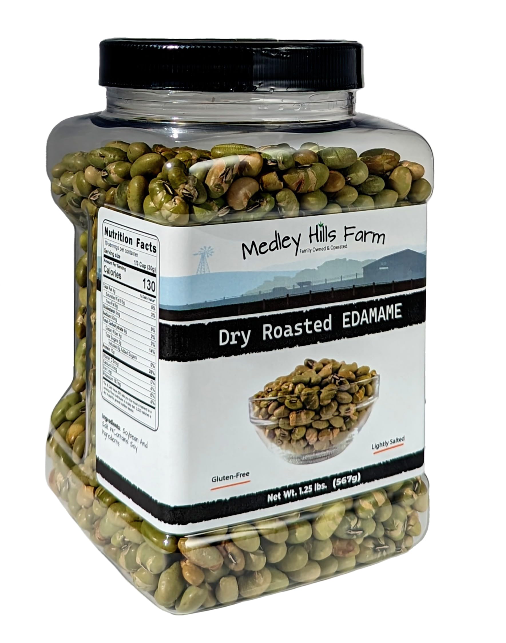Trocken geröstete Edamame von Medley Hills Farm 1,25 Lbs. in wiederverwendbarem Behälter – Edamame trocken geröstet und leicht gesalzen – Gesunde Diät-Snacks – glutenfrei