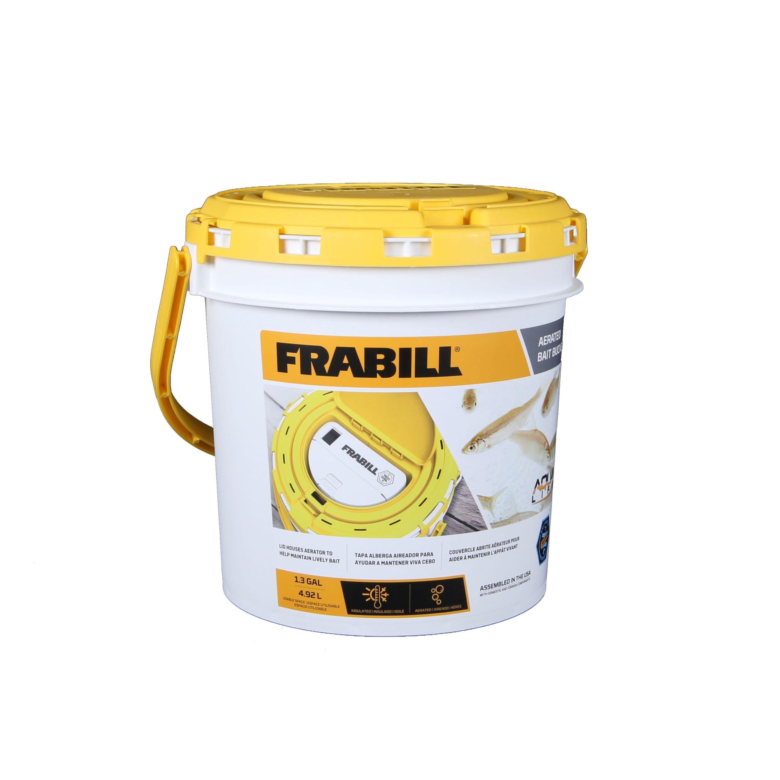 Frabill 4825 Isolierter Ködereimer mit integriertem Belüfter, Weiß und Gelb, 1,3 Gallonen