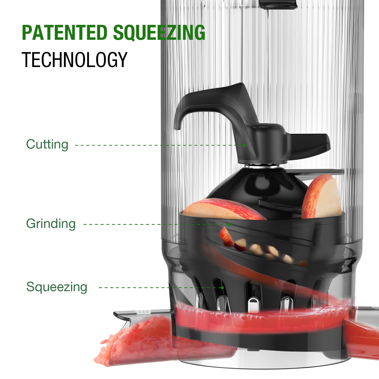 Juicer Machines, TUUMIIST Cold Press Juicer with 5.3" Extra Large Feed Chute Fit Whole Fruits & Vegetables Easy to Clean, High Juice Yield, BPA Free (Black)
