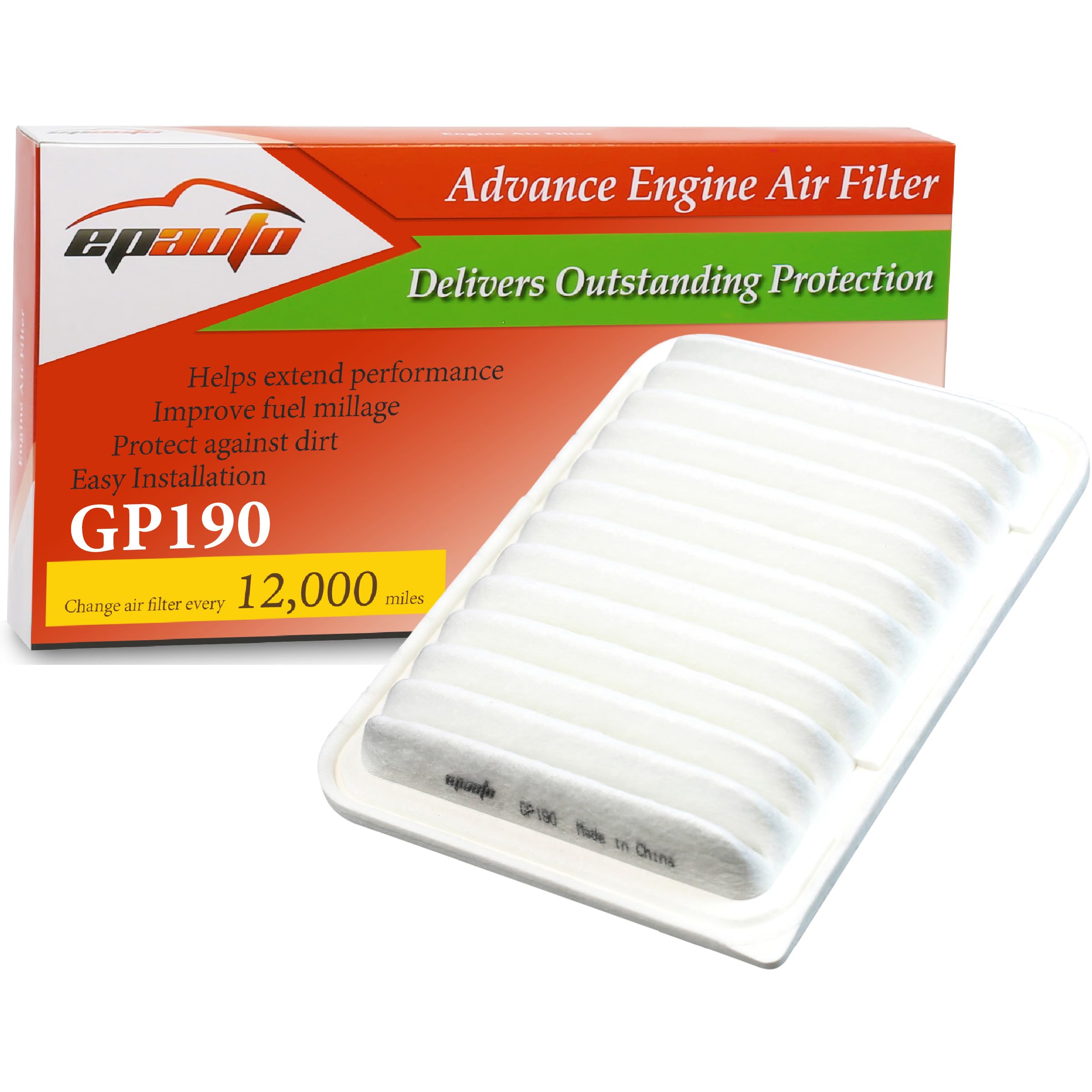 EPAuto GP190 (CA10190) Motorluftfilter, Ersatz für Toyota Corolla 1.8L, Yaris, Matrix, Scion iM, xD, Pontiac Vibe – Passend für ausgewählte Modelle 2006-2019