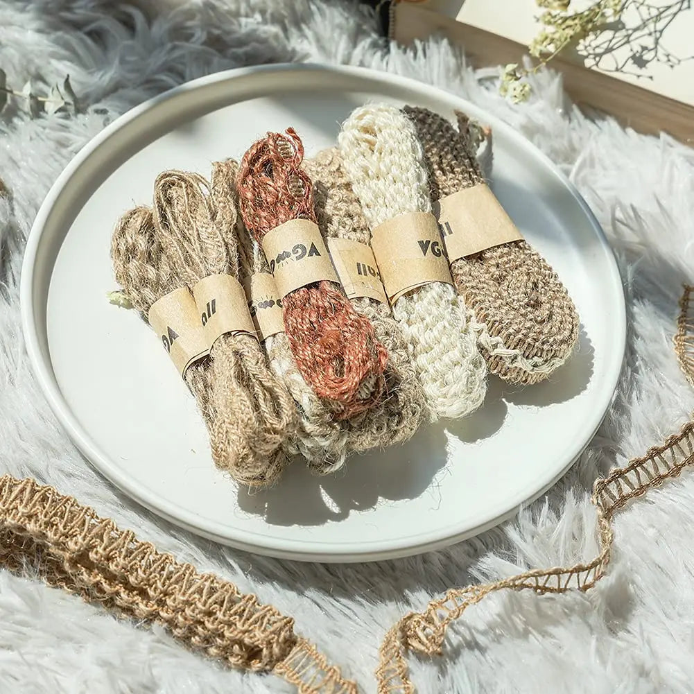 VGOODALL 9 Rolls Jute Ribbons Lace Craft Ribbon 18 Meters for Crafts Wraping Gifts Party Holiday and Rustic Wedding Decorations