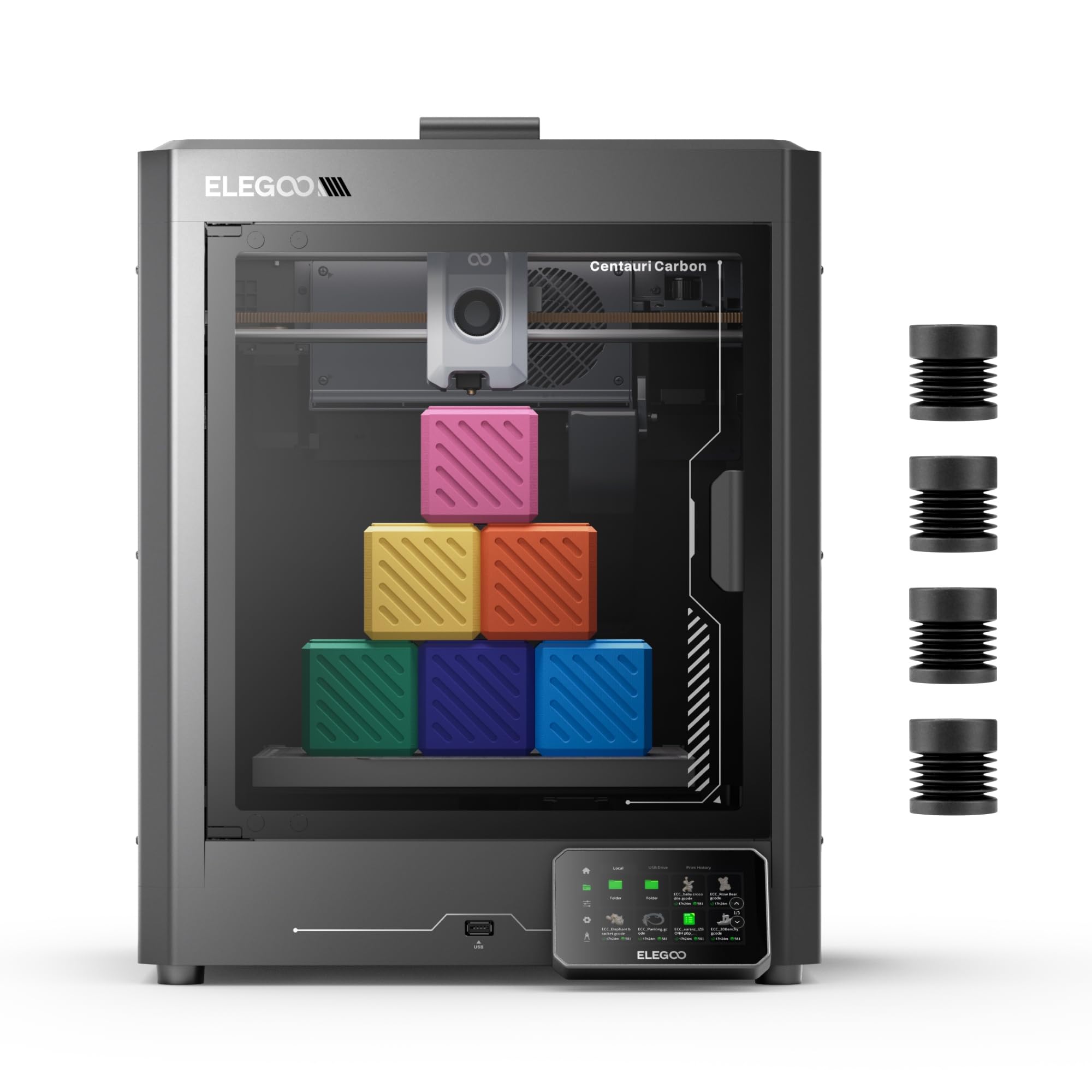 ELEGOO Centauri Carbon 3D-Drucker, CoreXY 500mm/s Hochgeschwindigkeitsdruck mit automatischer Kalibrierung, 320 Grad C Düse und integrierter Kamera, sofort einsatzbereit, 256x256x256mm Druckgröße