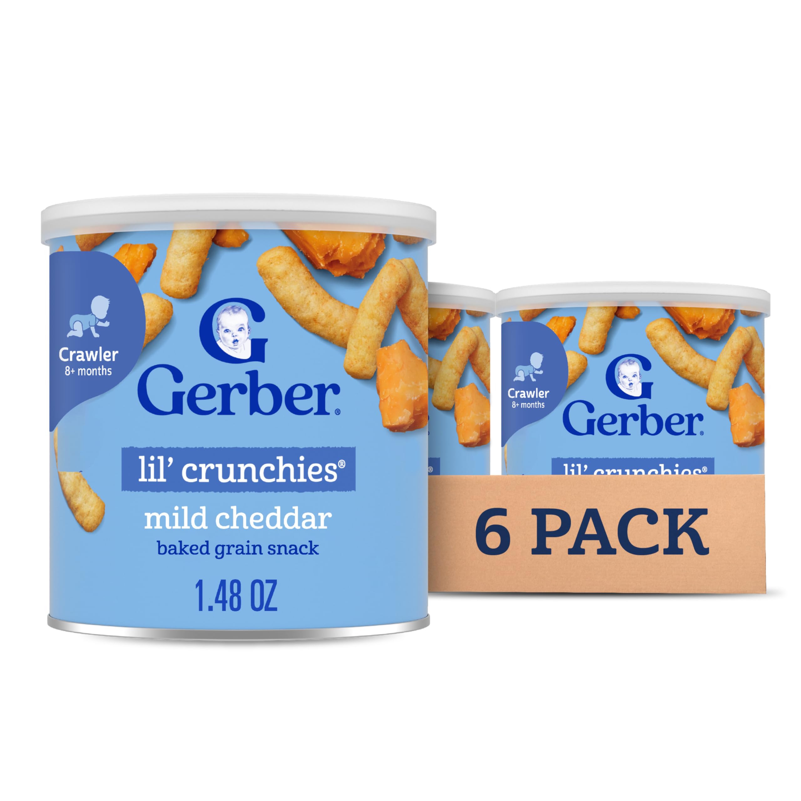 Gerber Stage 3 Babynahrungs-Snacks, Milder Cheddar Lil' Crunchies, Snacks für Babys, Baby-Led-Feeding, 6er-Pack